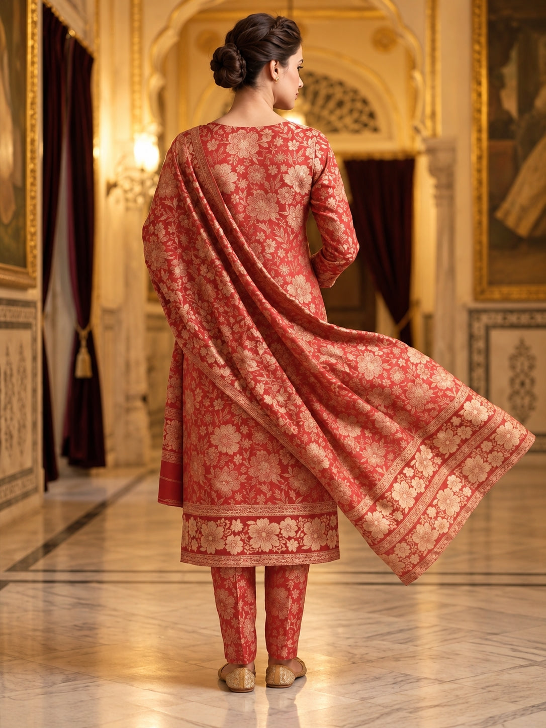 SAFAA Zurani 19 Women's Unstitched Woolen Suit Dress Material – Red – view 2