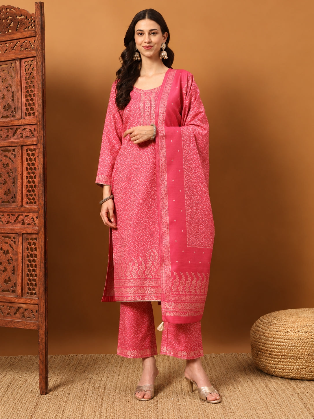 SAFAA Zurani 15 Women's Unstitched Woolen Suit Dress Material – Pink – front