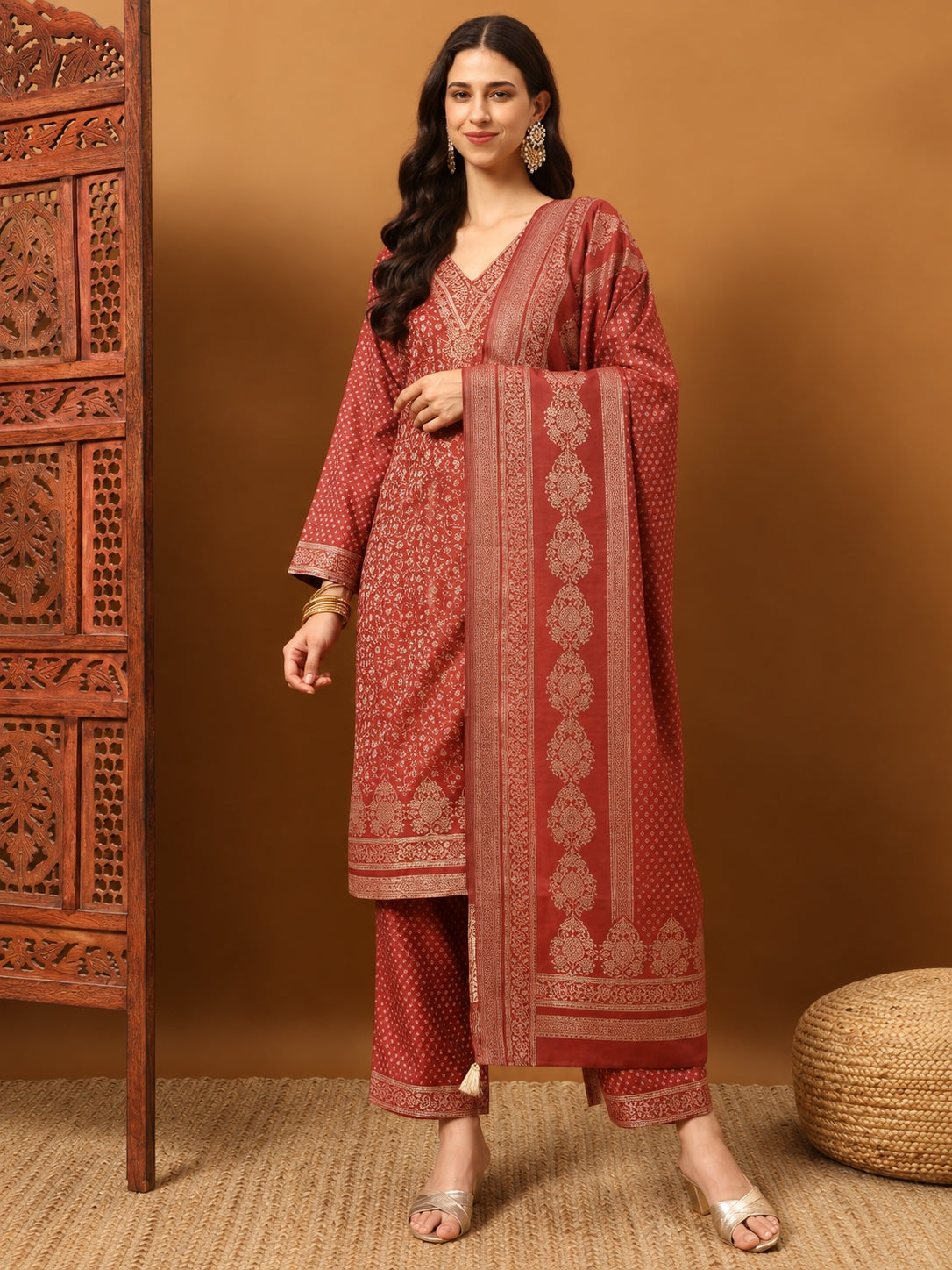 SAFAA Zurani 14 Women's Unstitched Woolen Suit Dress Material – Red – front