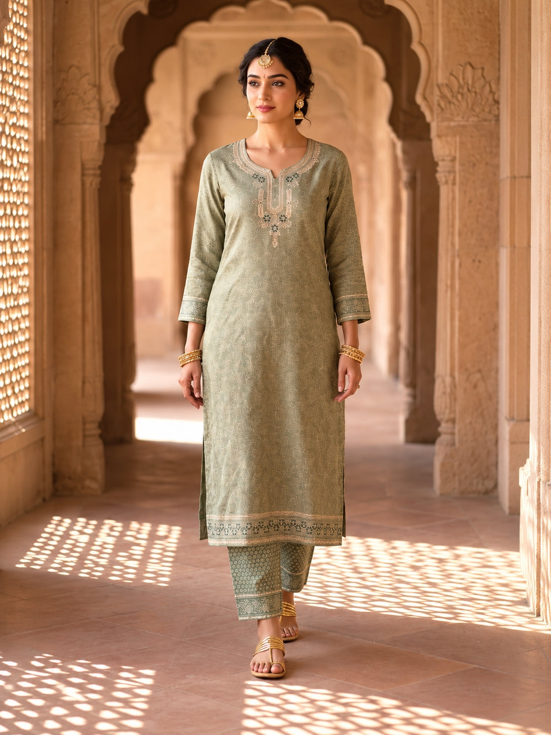 SAFAA Irham 09 Women's Unstitched Woolen Suit Dress Material – Pista Green – front