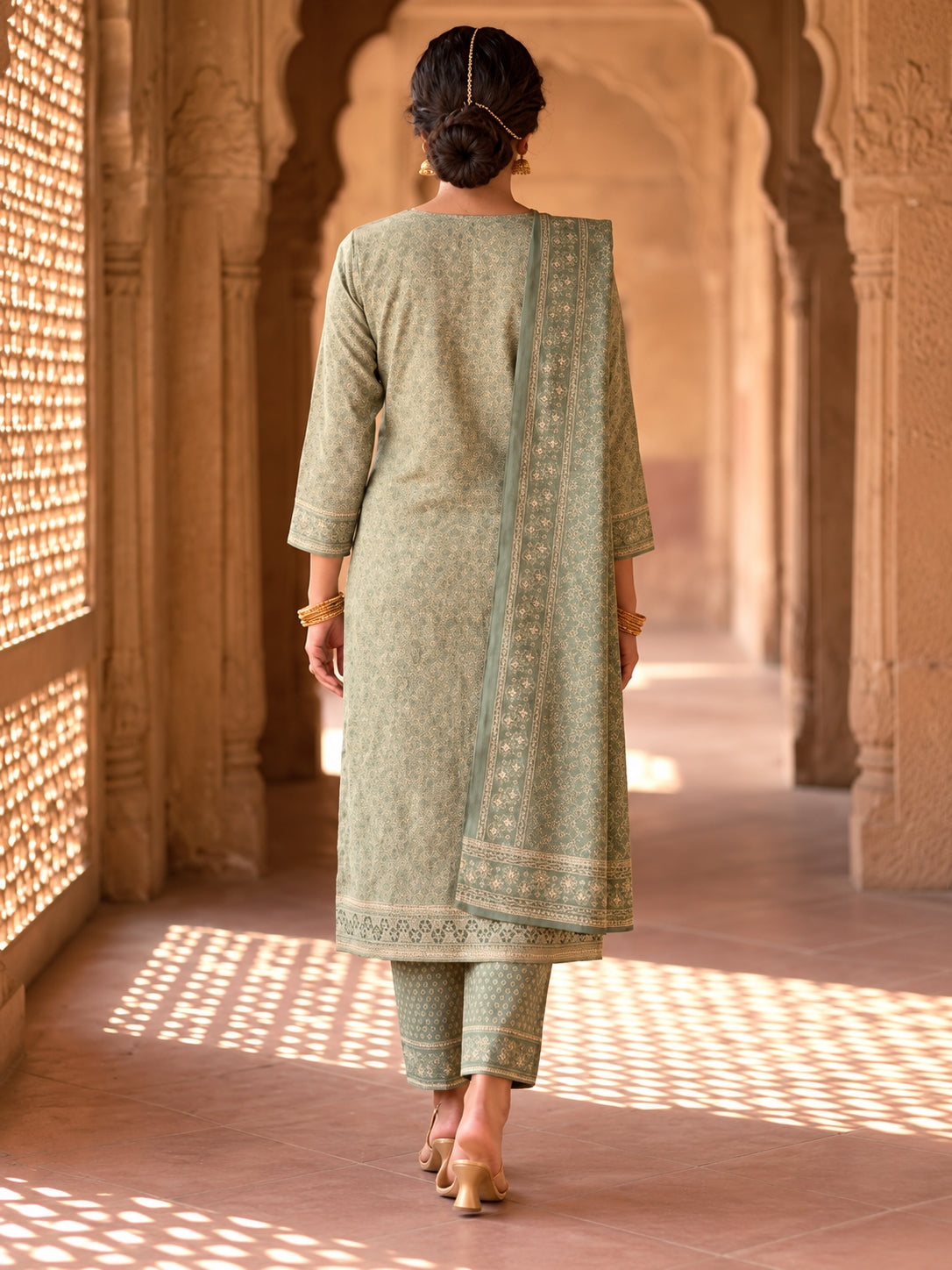 SAFAA Irham 09 Women's Unstitched Woolen Suit Dress Material – Pista Green – view 2