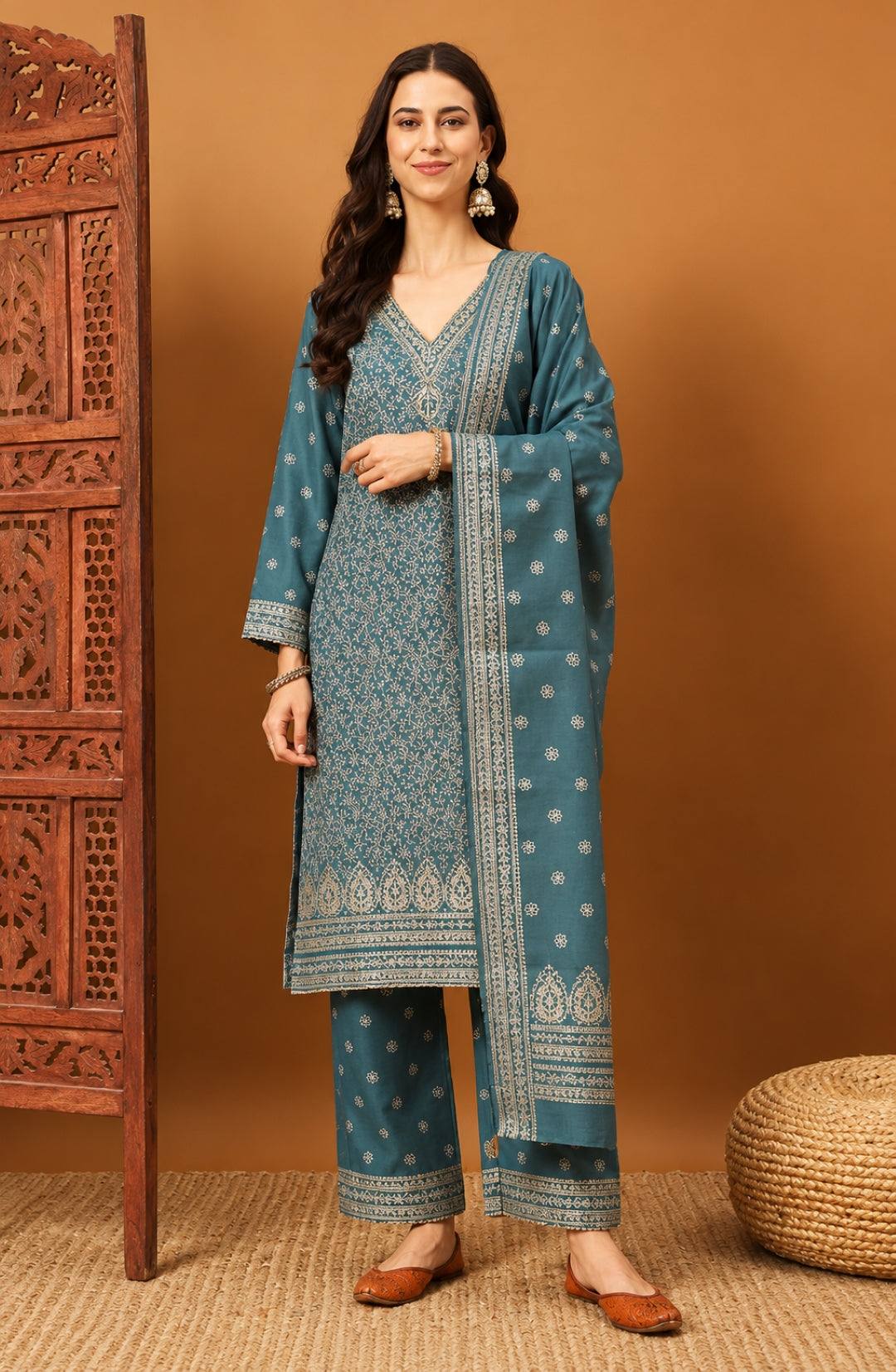 SAFAA Zurani 13 Women's Unstitched Woolen Suit Dress Material – Grey – front