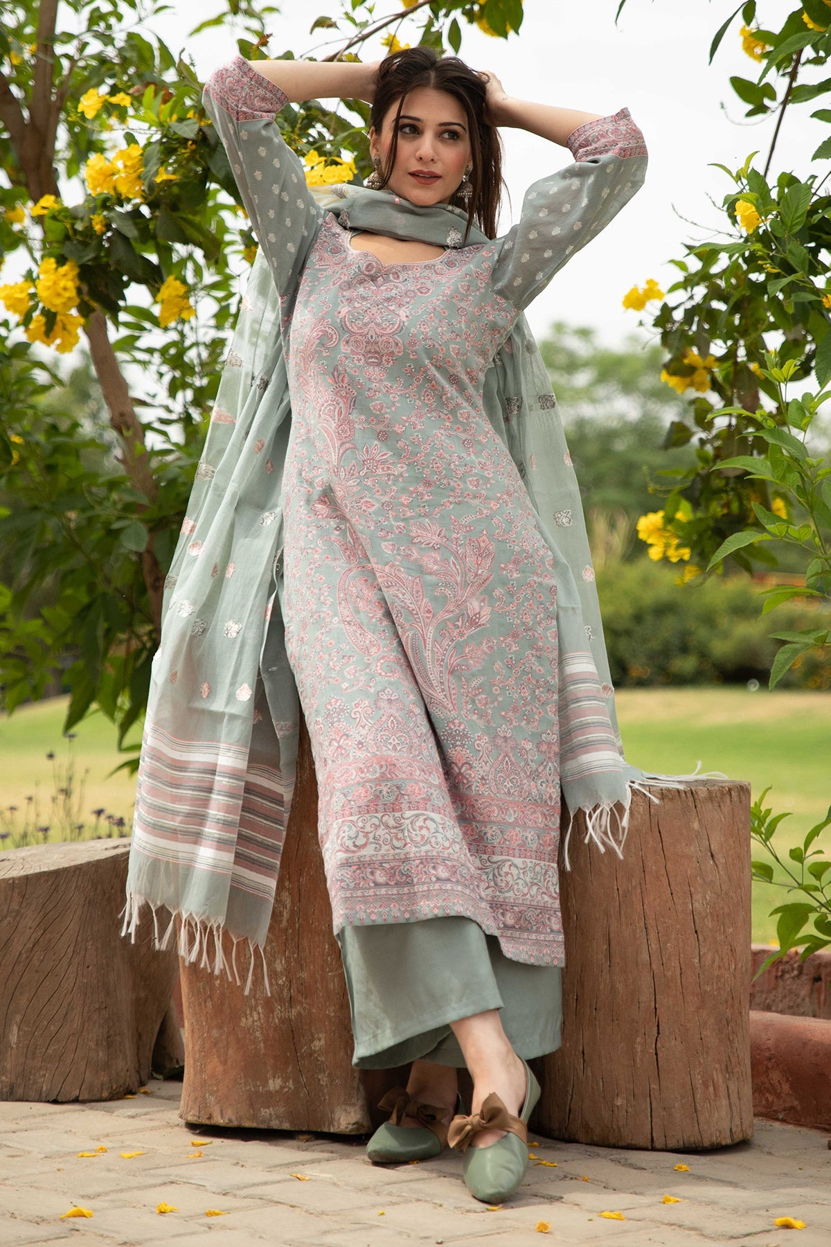 Organic Cotton Woven Cotton Suit with Palazzo For Summer