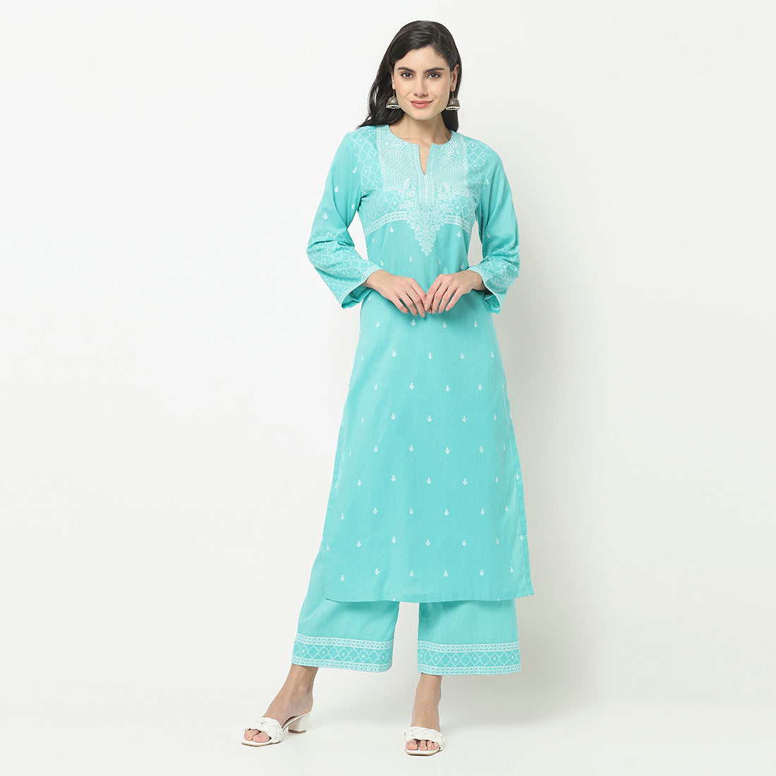 Cotton Woven Chikankari Design Unstitched Dress Material With dupatta