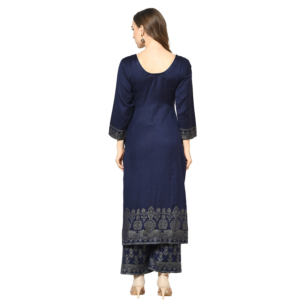 Kanthakari Acro Wool Blue Dress Material with Stole