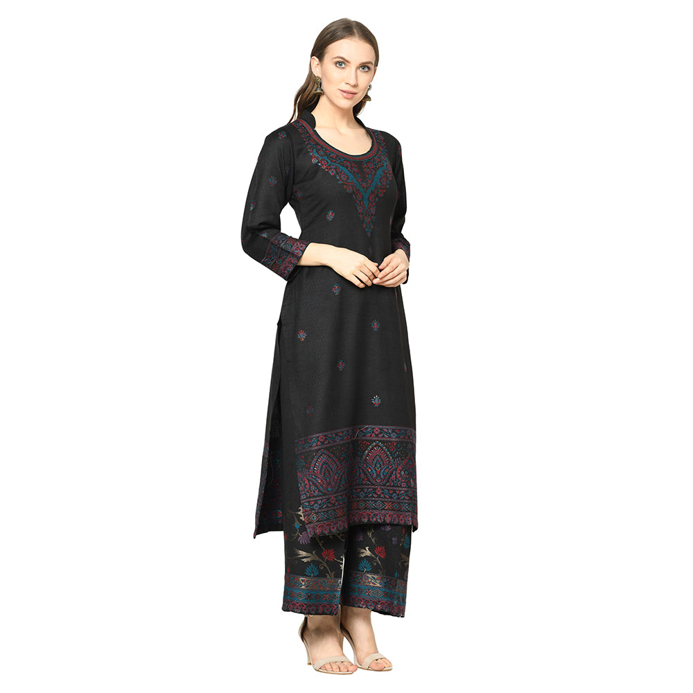 Acro Wool Black Dress Material with Stole