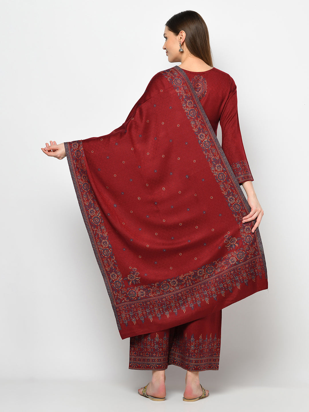 Acro Wool Maroon Dress Material with Stole
