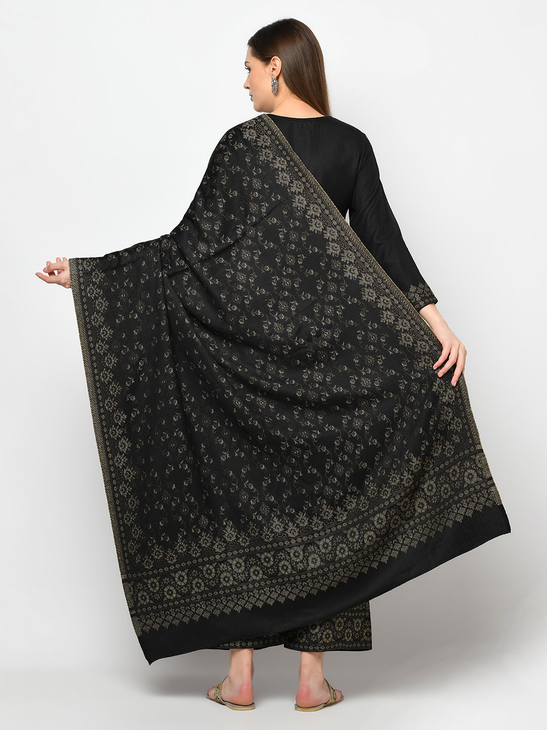 Acro Wool Black Dress Material with Stole