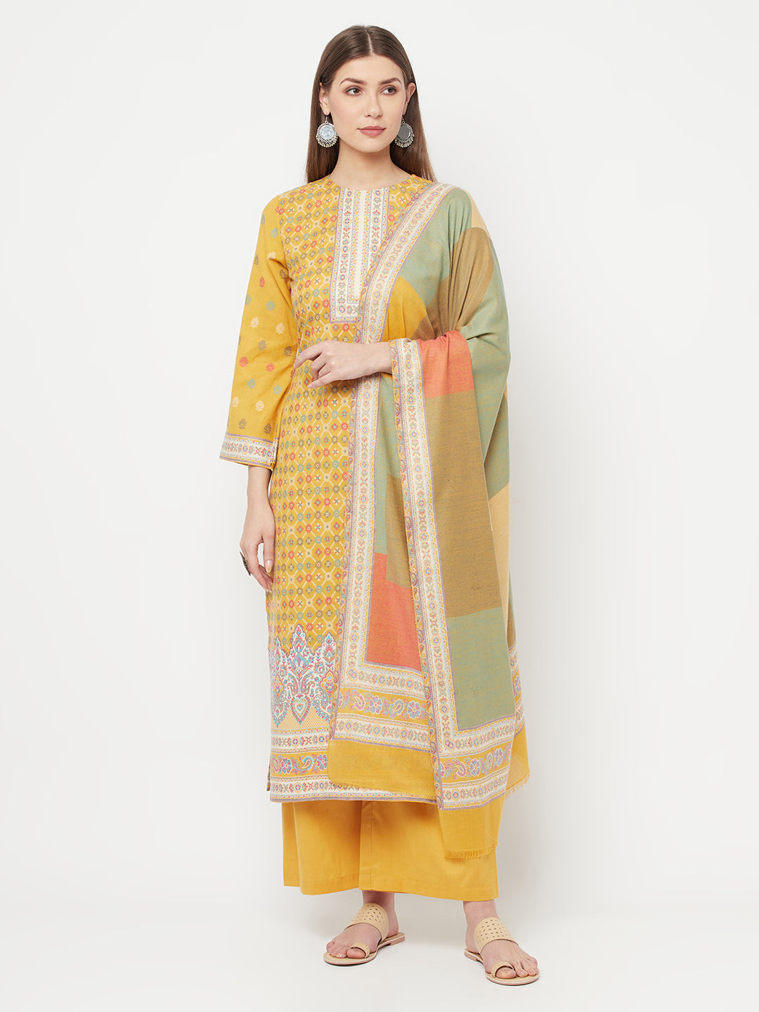 Safaa Women Cotton Woven Design Unstitched Dress Material With Contrast Dupatta