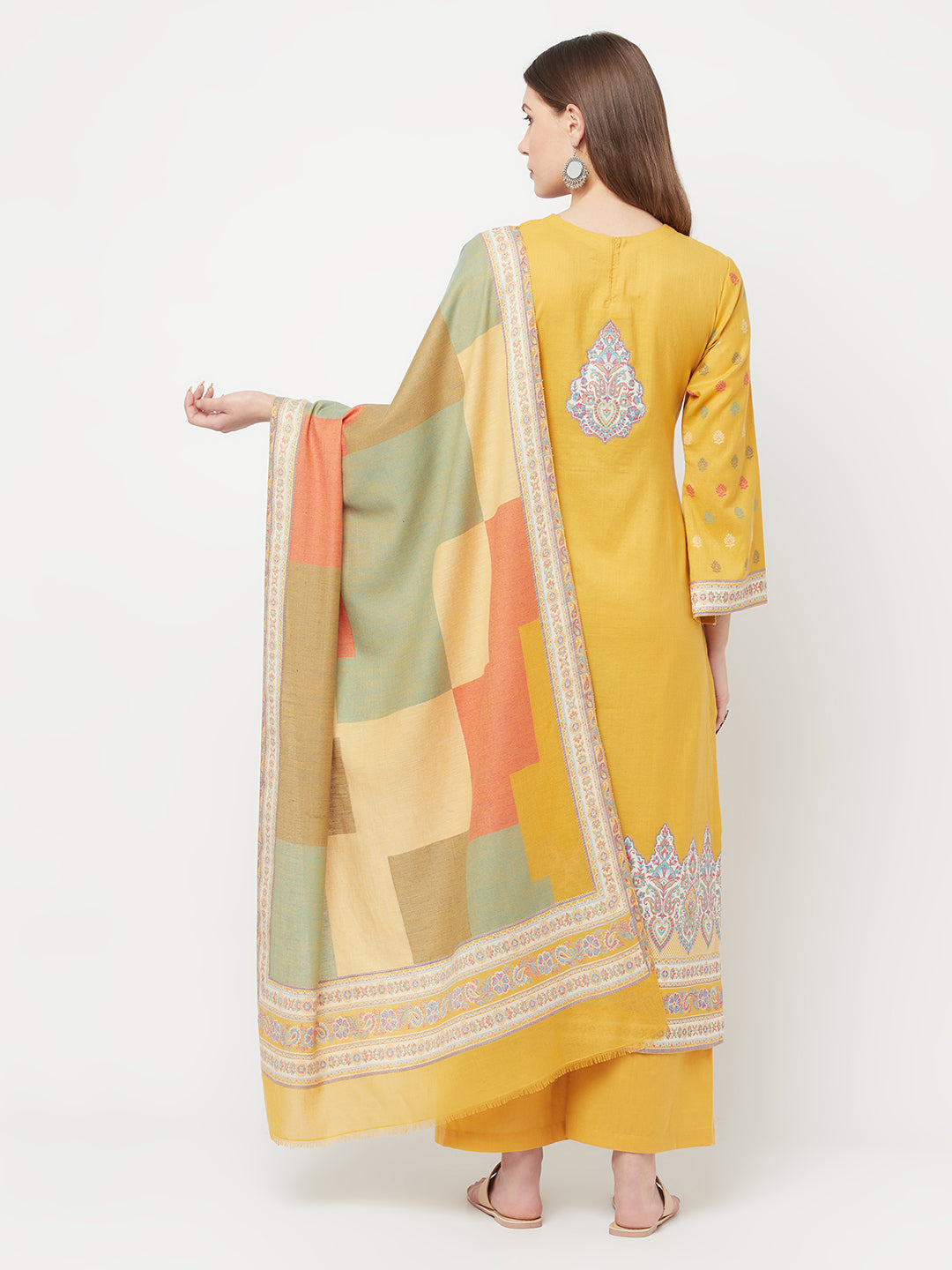 Safaa Women Cotton Woven Design Unstitched Dress Material With Contrast Dupatta