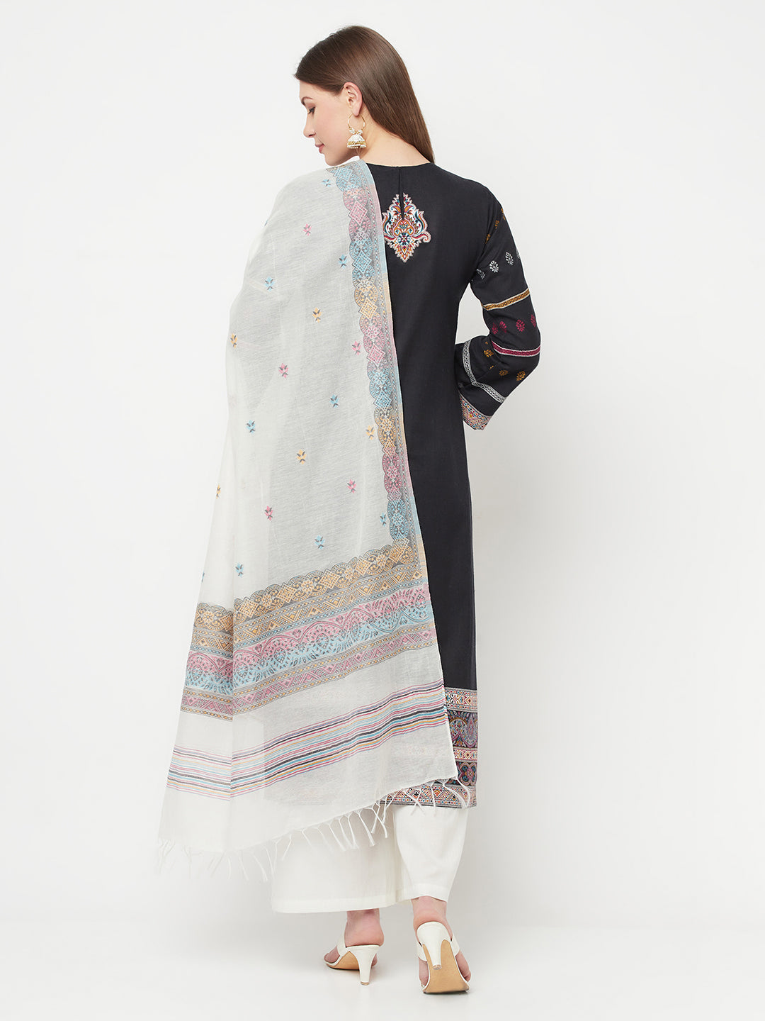 Safaa Women Cotton Woven Design Unstitched Dress Material With Contrast Dupatta