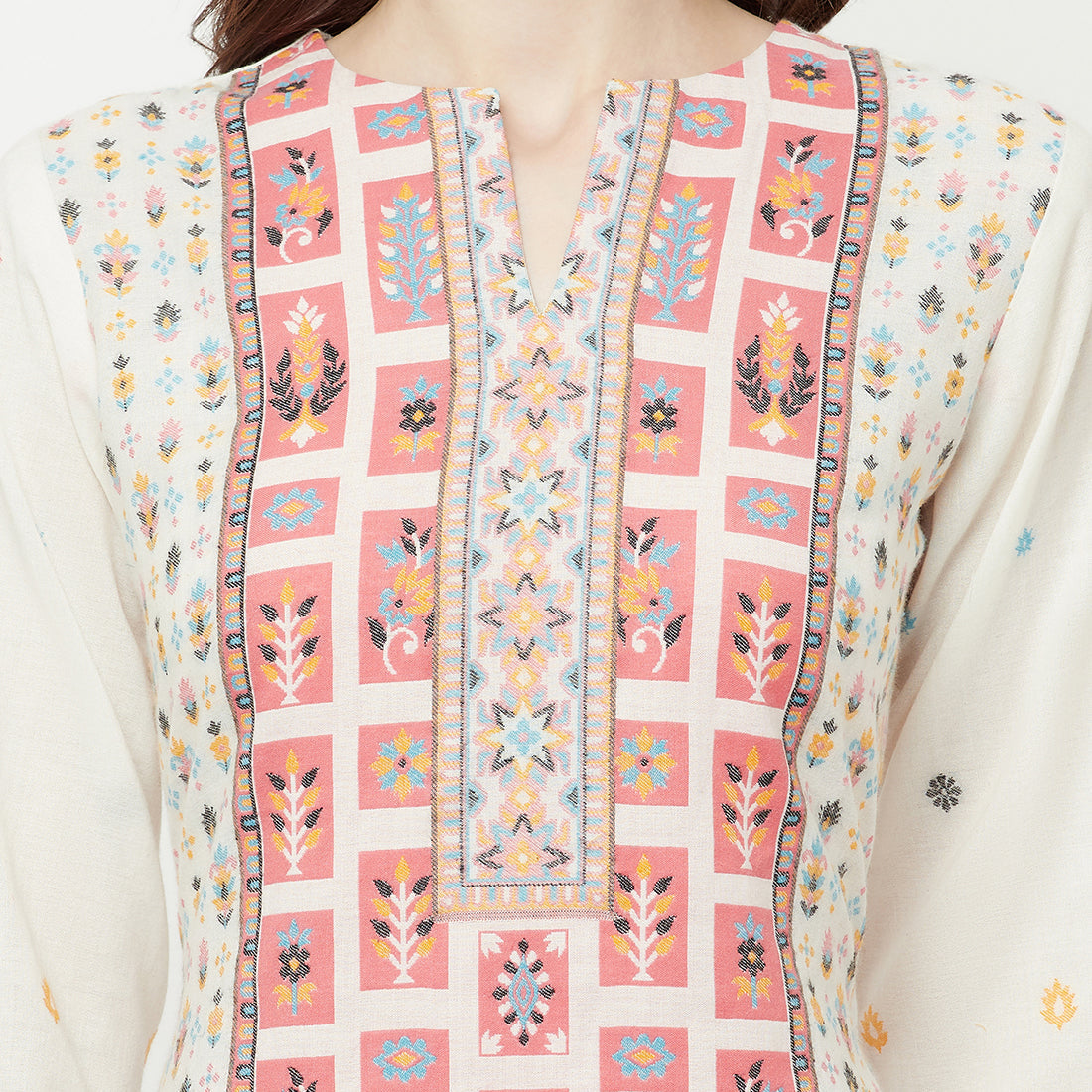 WOMEN COTTON WOVEN PEACH DESIGN UNSTITCHED DRESS MATERIAL WITH CONTRAST DUPATTA
