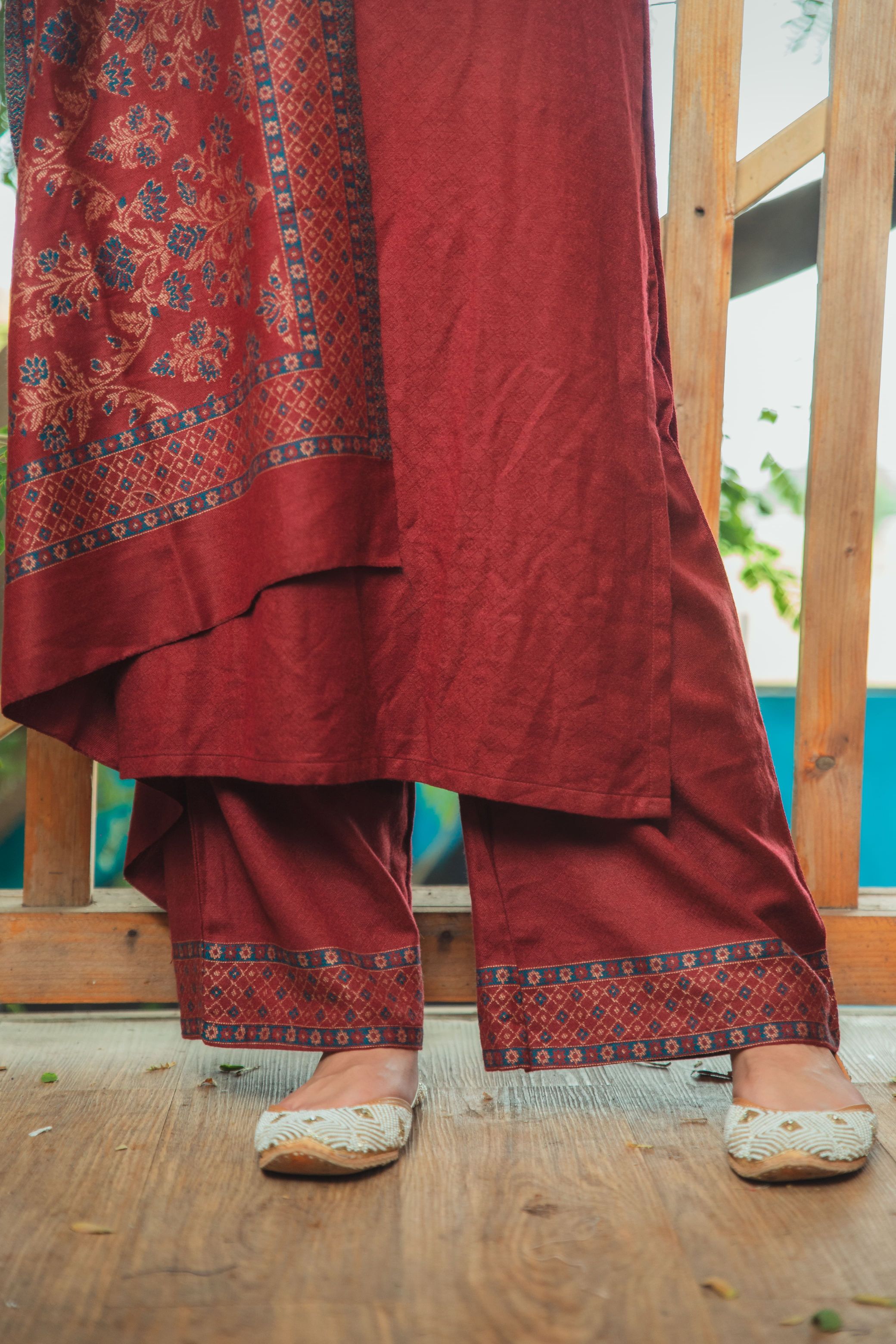 Acro Wool Maroon Dress Material with Stole