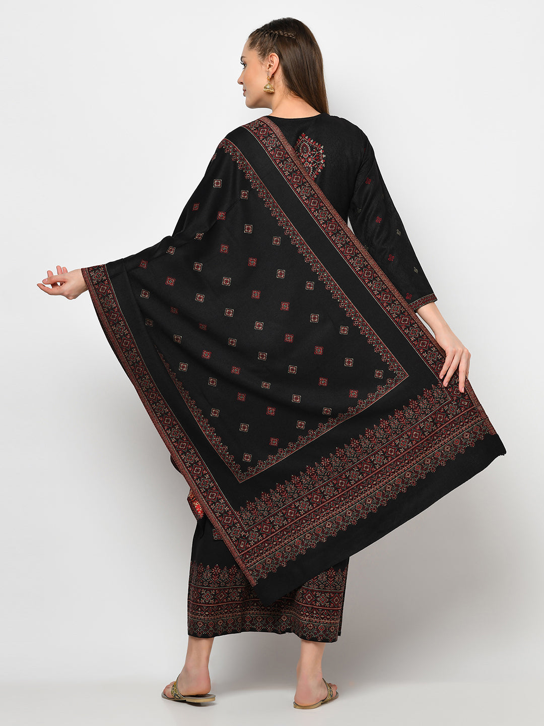Acro Wool Black Dress Material with Stole