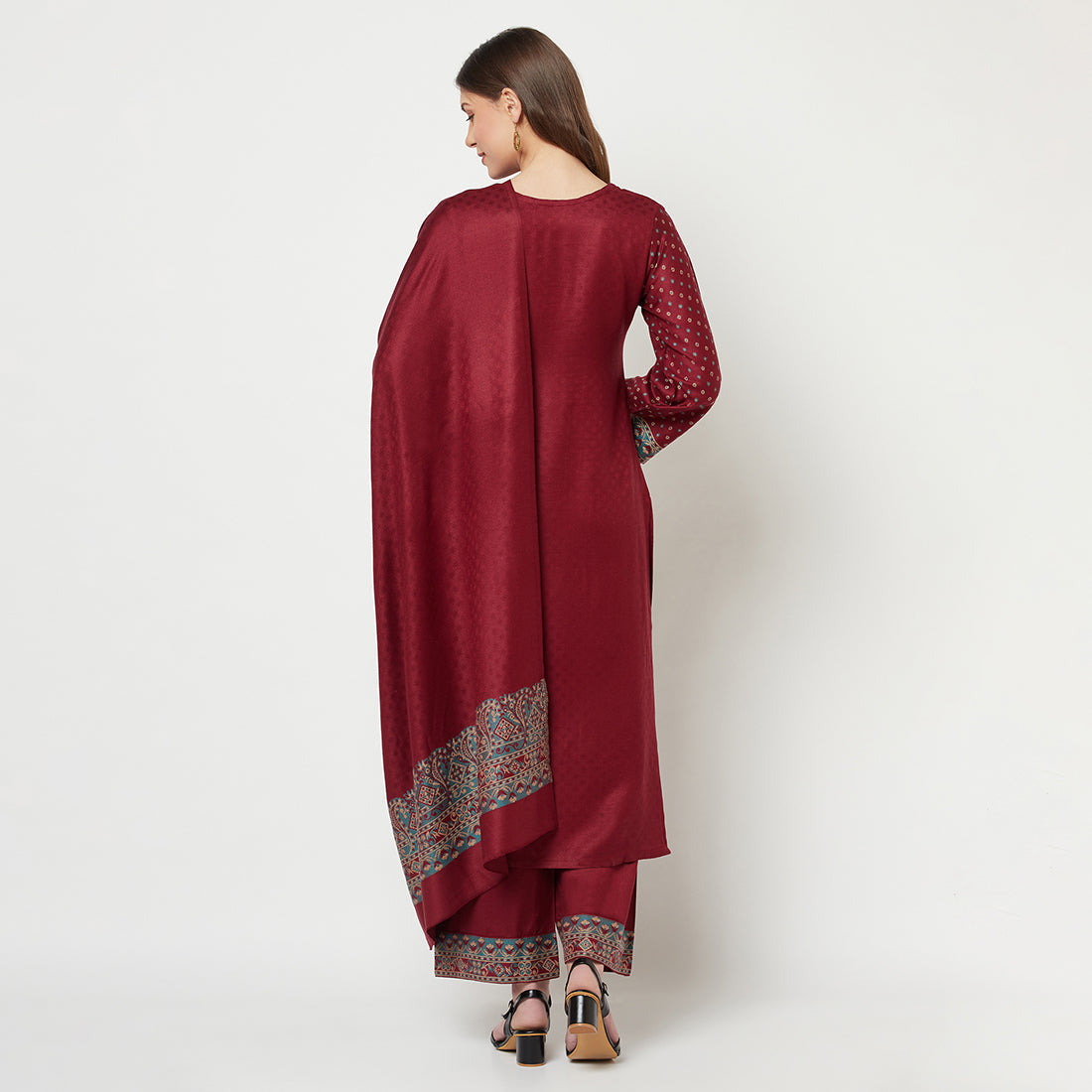 Acro Wool Maroon Dress Material with Stole