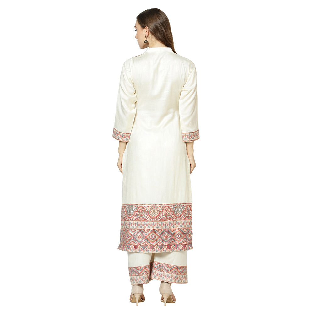 Acro Wool Cream Dress Material with Stole