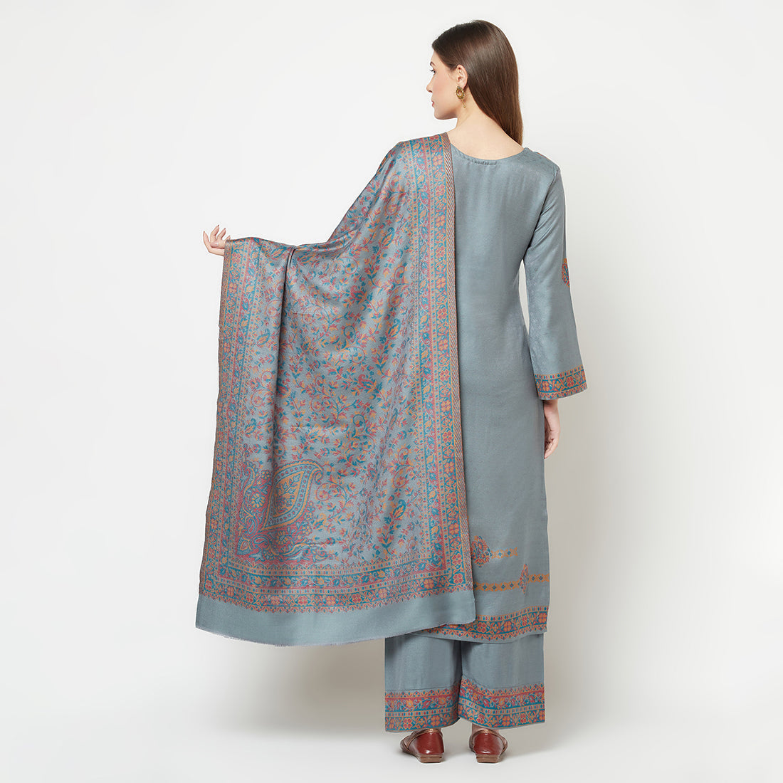 Acro Wool Grey Dress Material with Stole