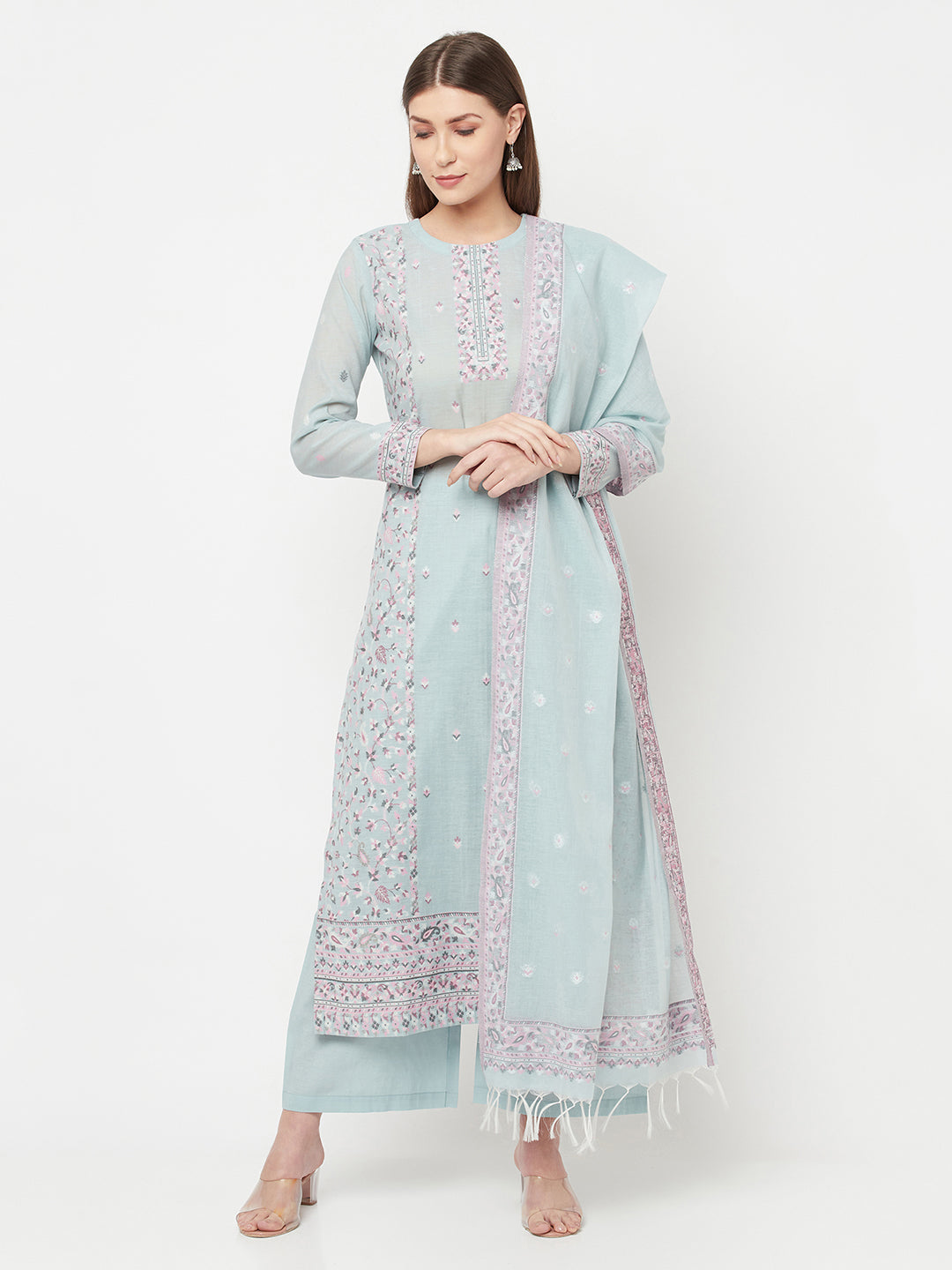 Safaa Women Organic Cotton Woven Design Unstitched Dress Material With Dupatta