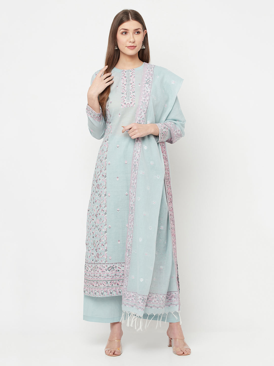 Safaa Women Organic Cotton Woven Design Unstitched Dress Material With Dupatta