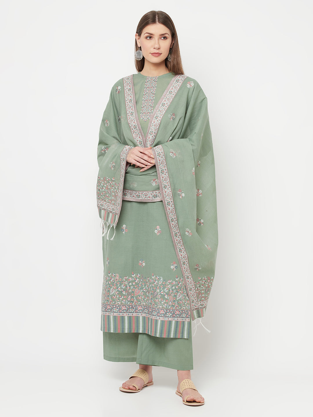 Safaa Women Organic Cotton Woven Design Unstitched Dress Material With Dupatta