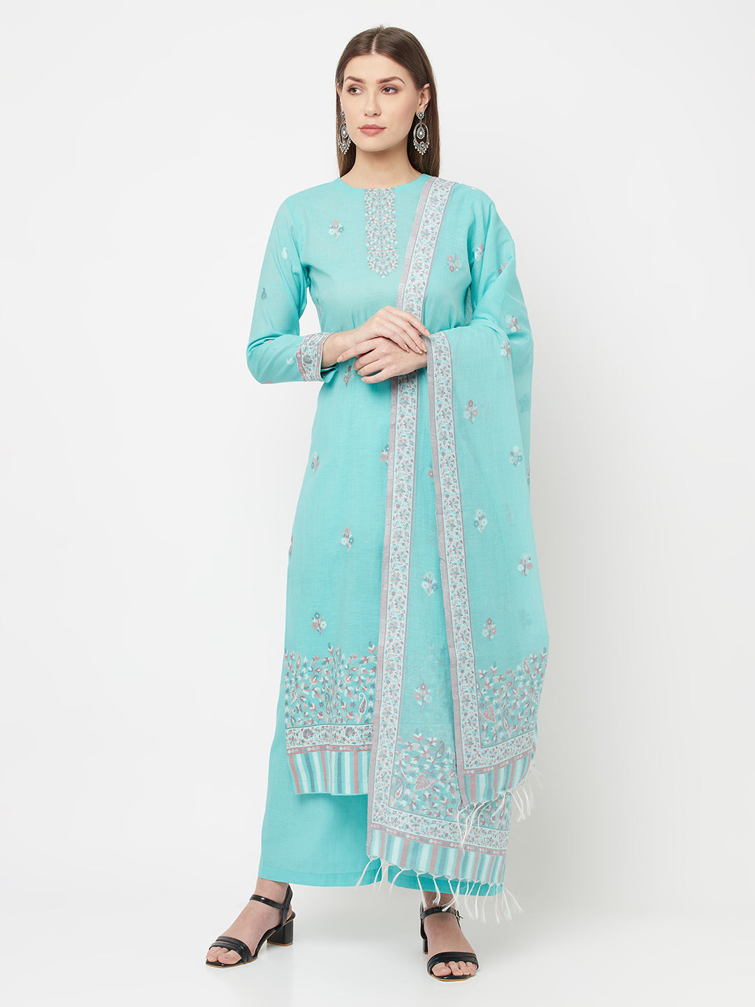 Safaa Women Organic Cotton Woven Design Unstitched Dress Material With Dupatta