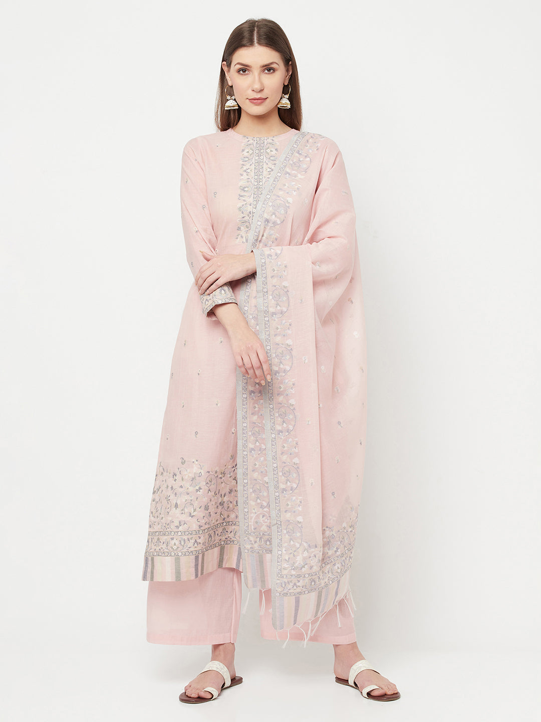 Safaa Women Organic Cotton Woven Design Unstitched Dress Material With Dupatta