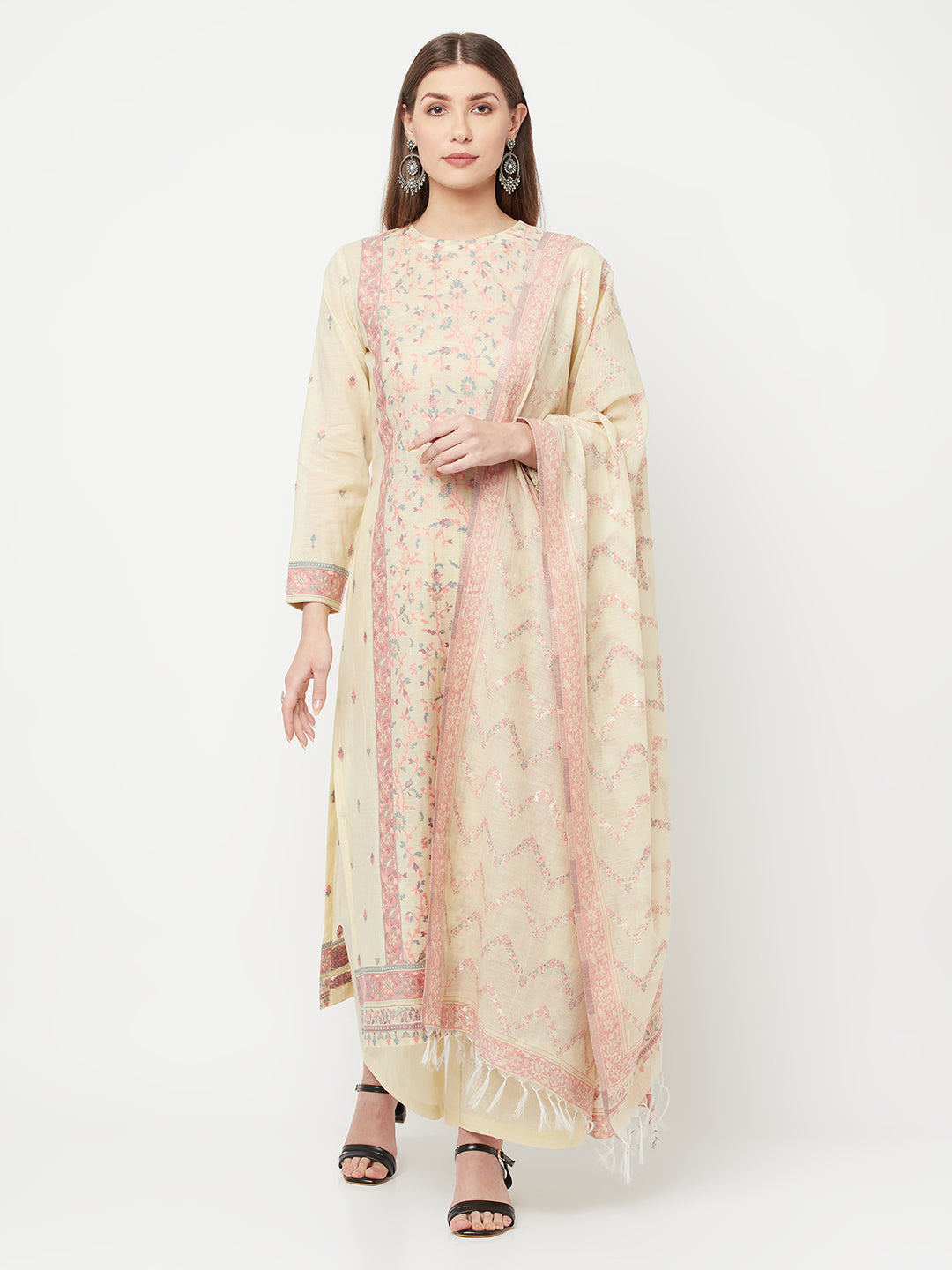 Safaa Women Organic Cotton Woven Design Unstitched Dress Material With Dupatta