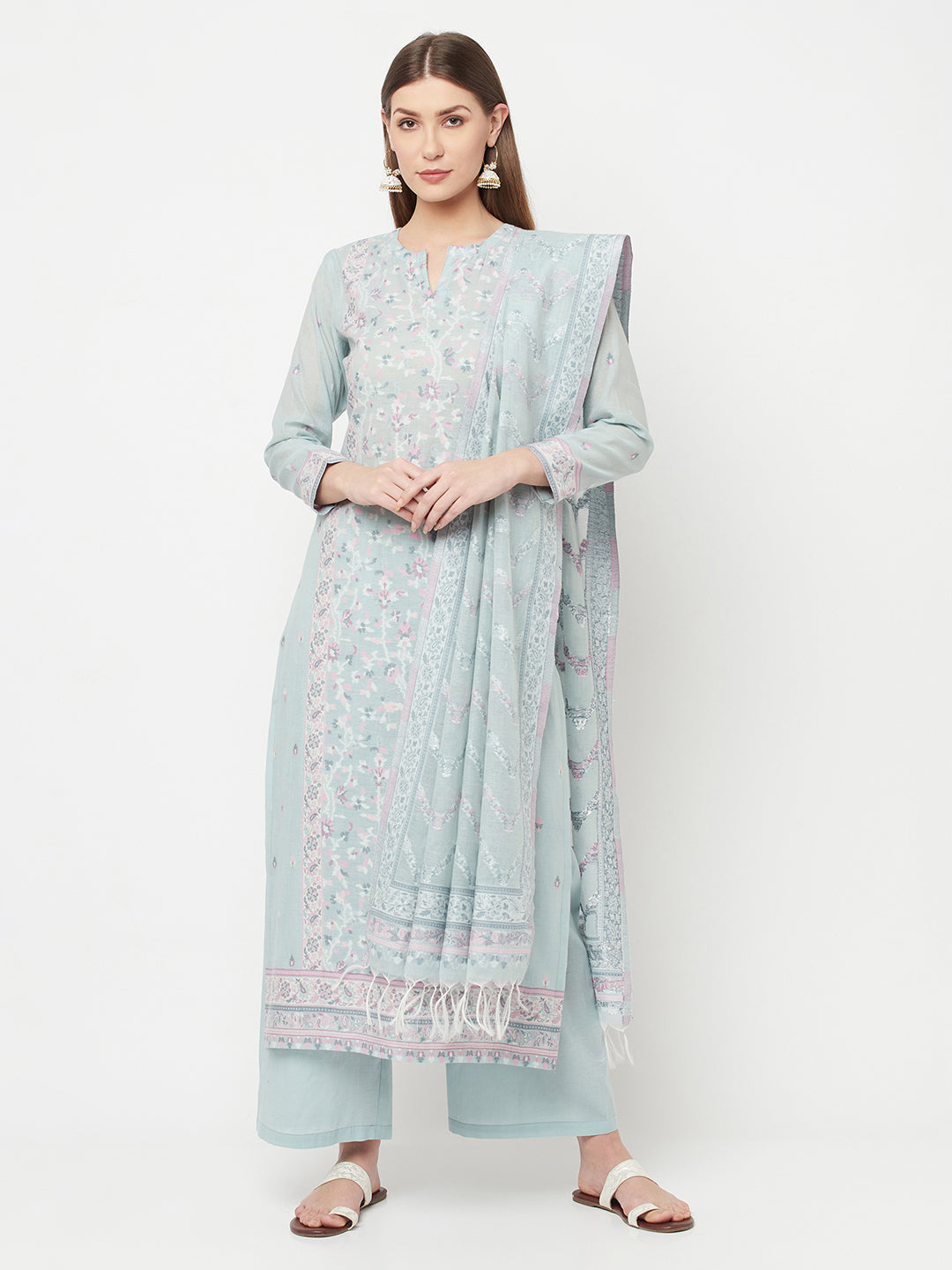 Safaa Women Organic Cotton Woven Design Unstitched Dress Material With Dupatta