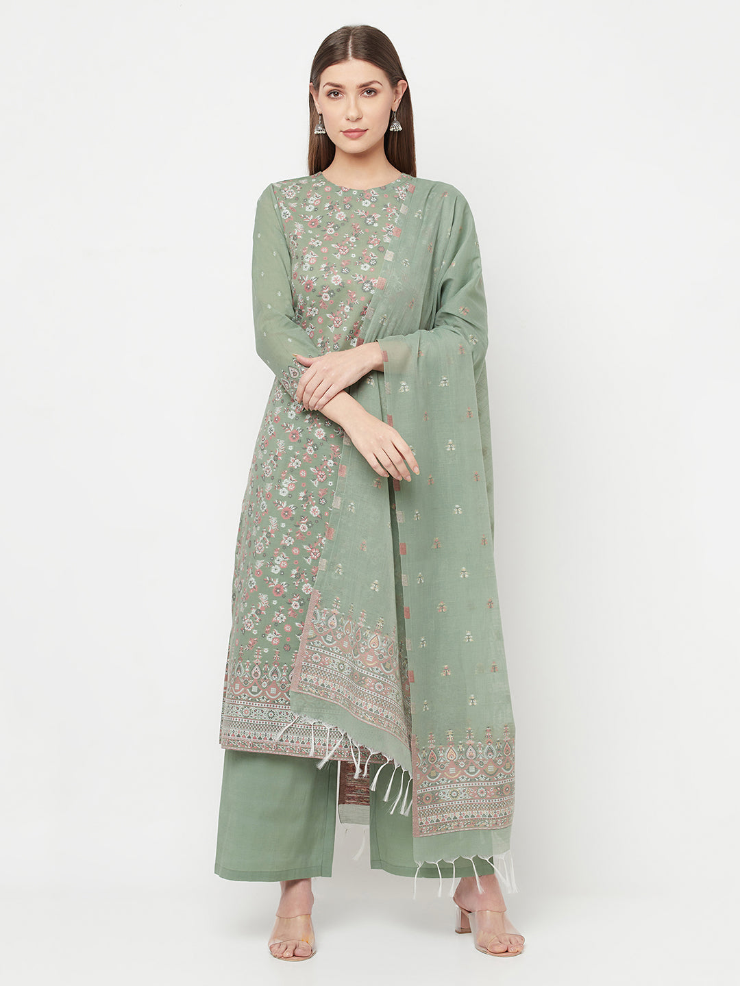 Safaa Women Organic Cotton Woven Design Unstitched Dress Material With Dupatta