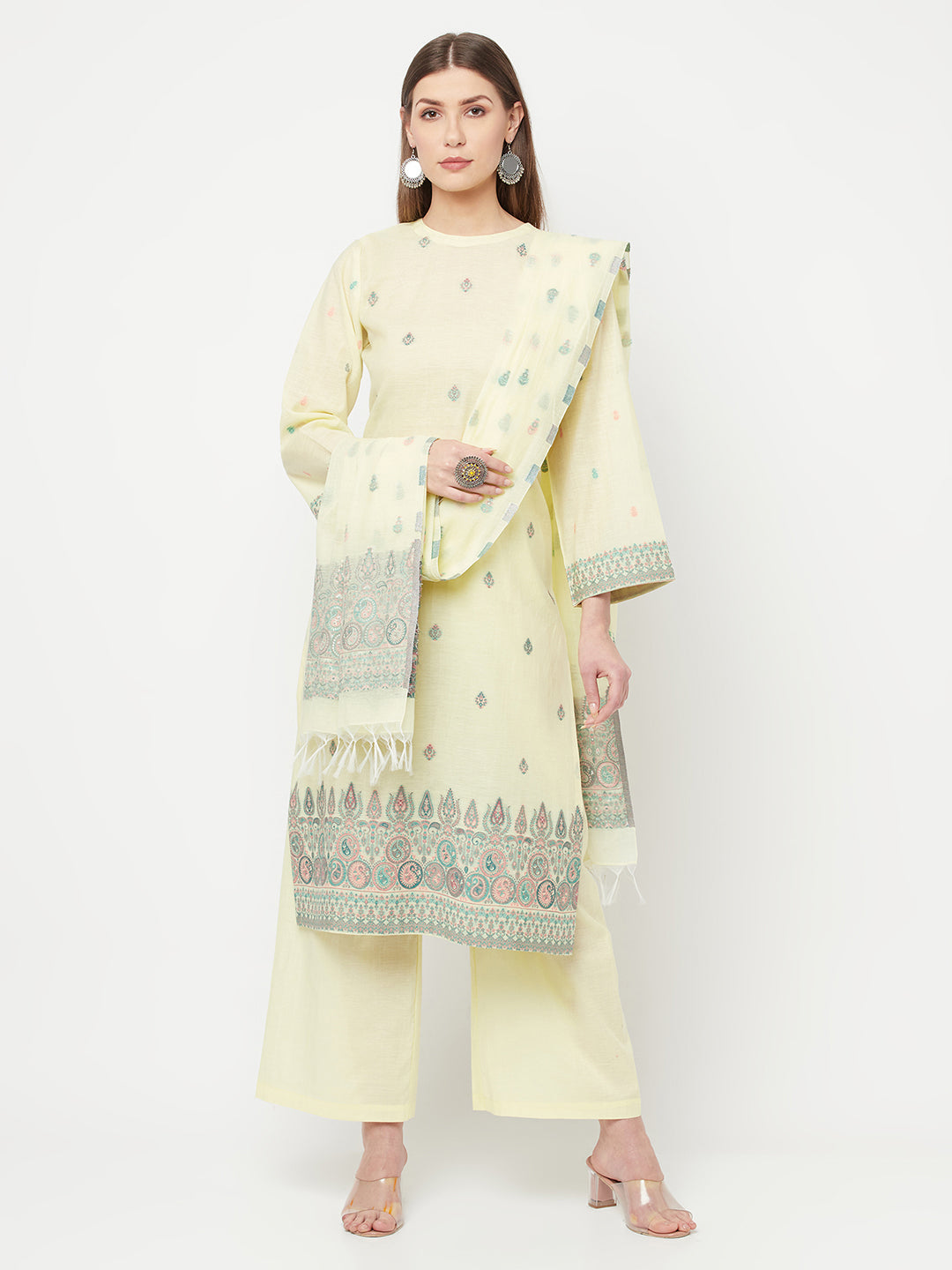 Safaa Women Organic Cotton Woven Design Unstitched Dress Material With Dupatta