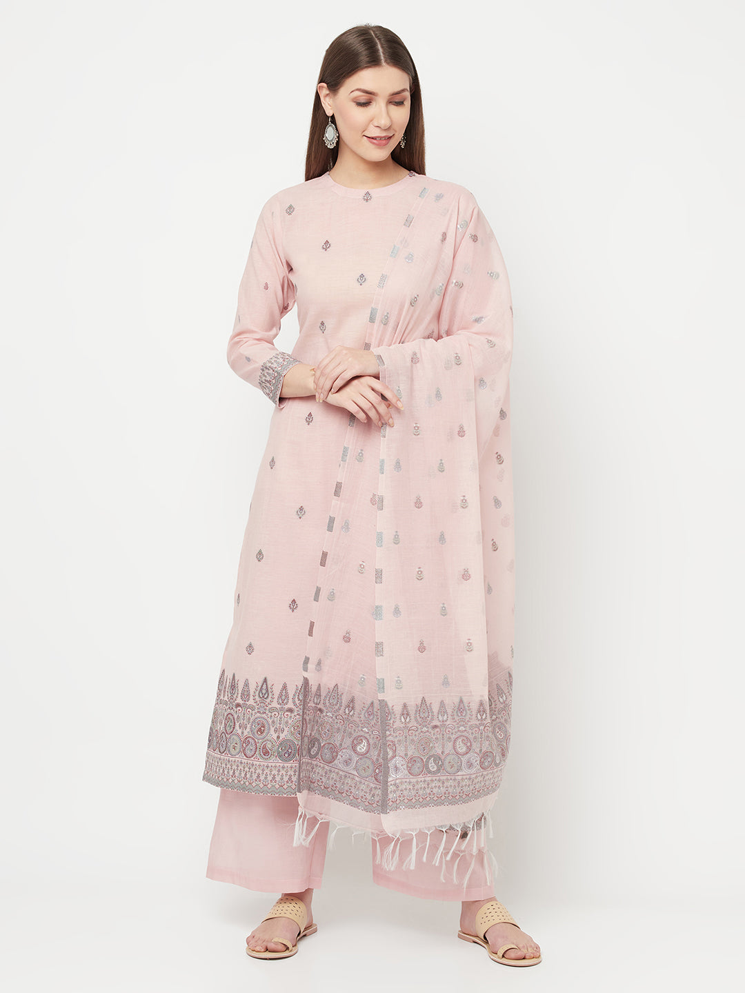 Safaa Women Organic Cotton Woven Design Unstitched Dress Material With Dupatta
