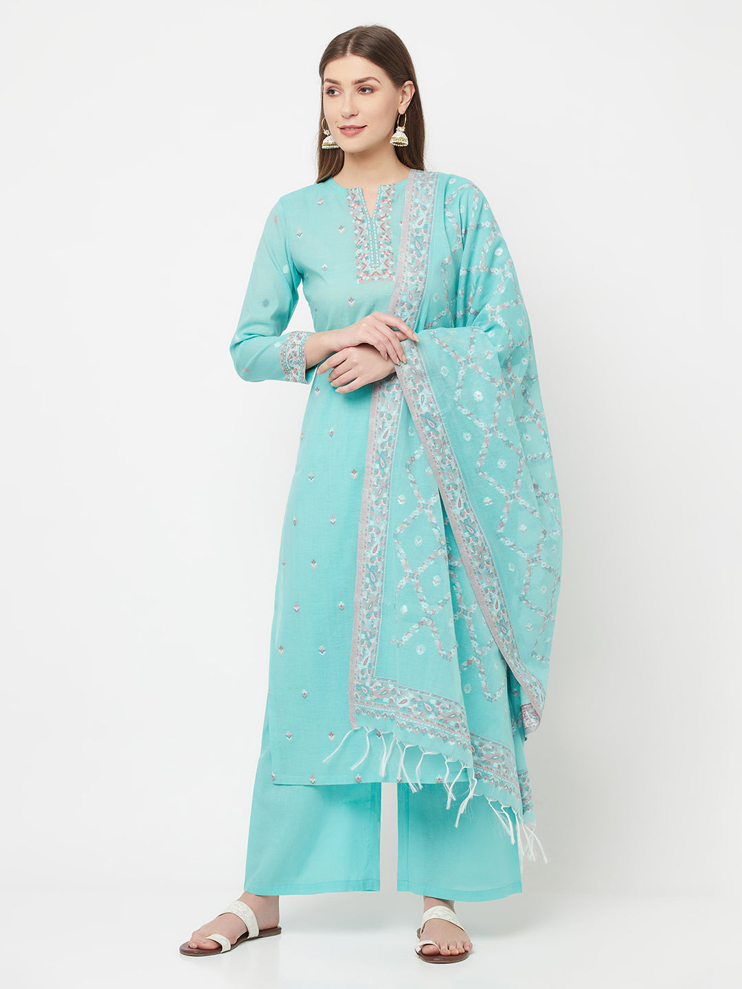 Safaa Women Organic Cotton Woven Design Unstitched Dress Material With Dupatta