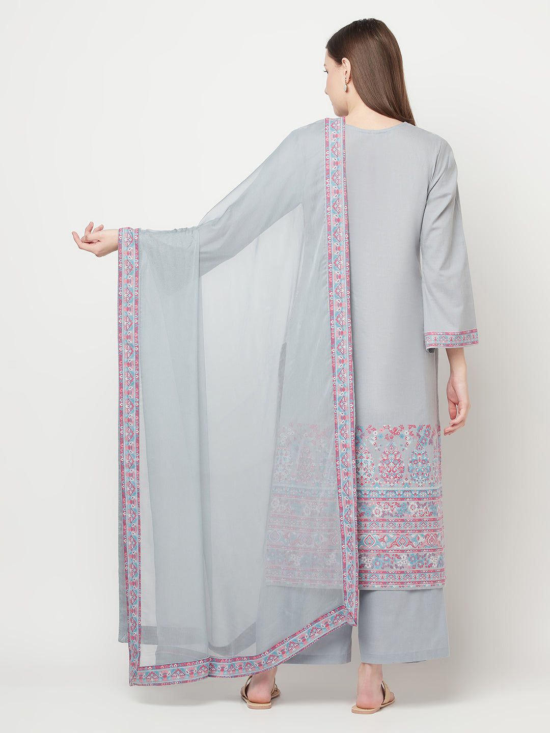 Safaa Women Cotton Woven Design Unstitched Dress Material With Chiffon Dupatta