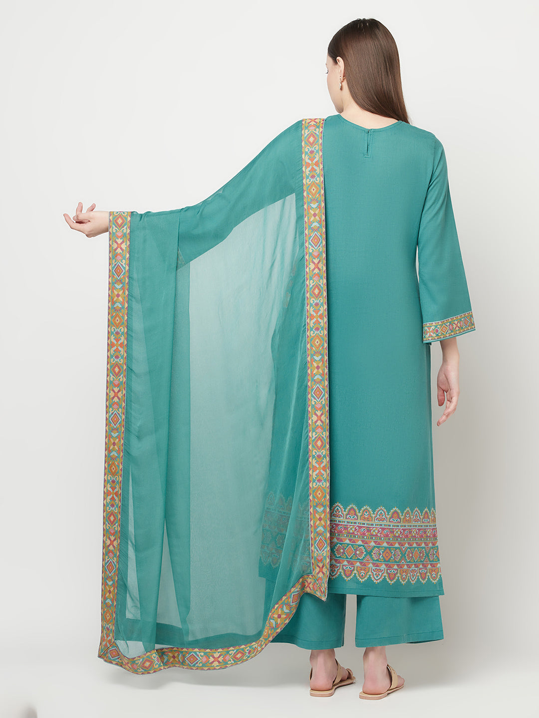 Safaa Women Cotton Woven Design Unstitched Dress Material With Chiffon Dupatta