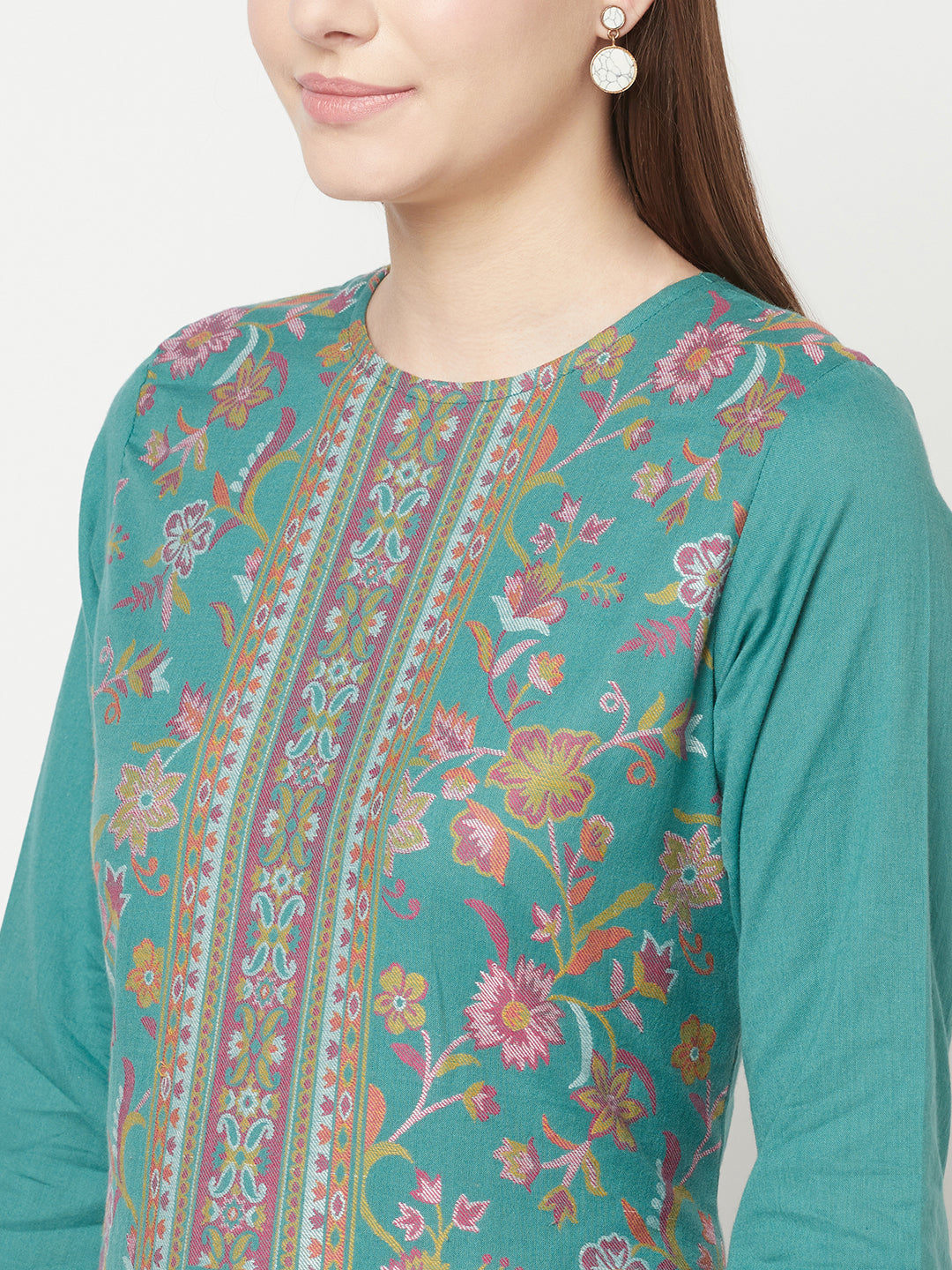 Safaa Women Cotton Woven Design Unstitched Dress Material With Chiffon Dupatta