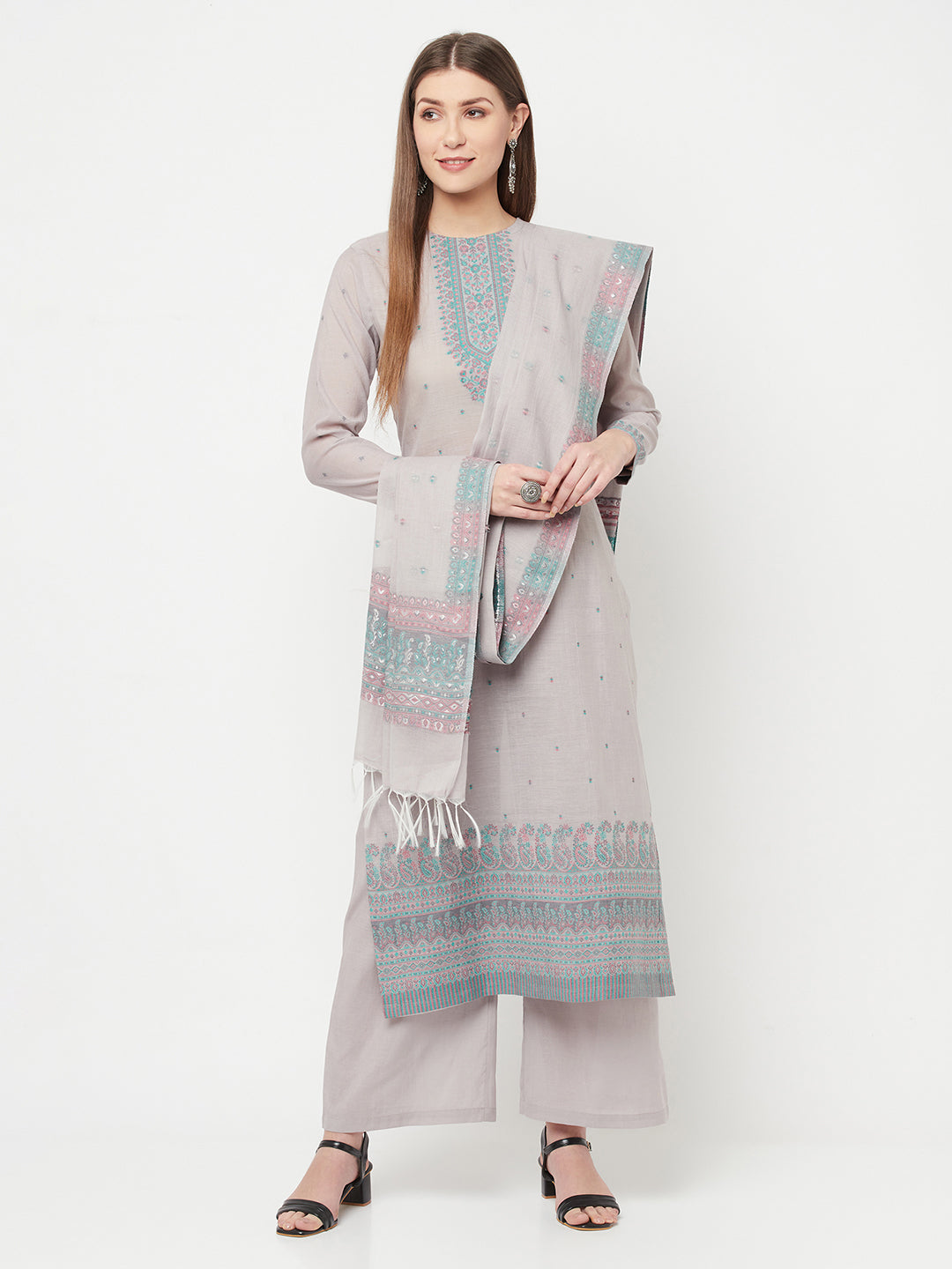 Safaa Women Organic Cotton Woven Design Unstitched Dress Material With Dupatta
