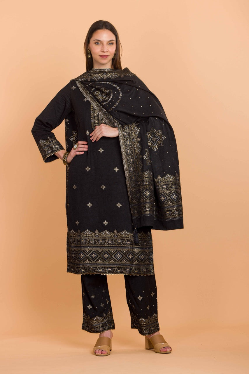 Chand Tare black winter suit for women