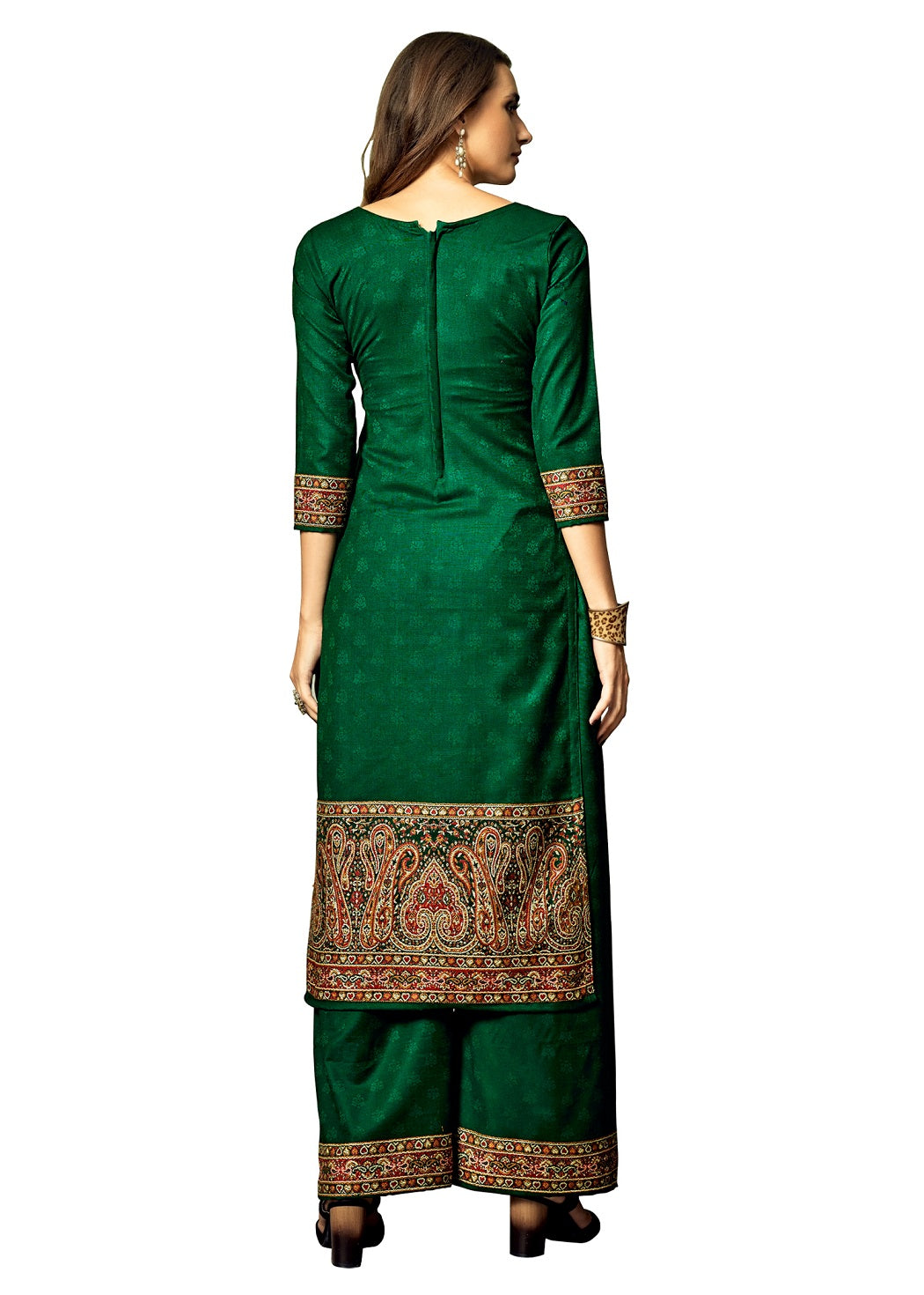 ACRO WOOL GREEN DRESS MATERIAL WITH STOLE