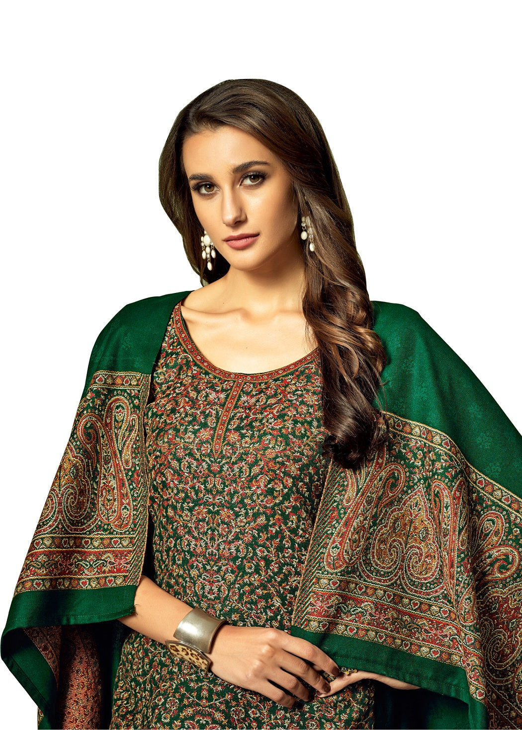 ACRO WOOL GREEN DRESS MATERIAL WITH STOLE