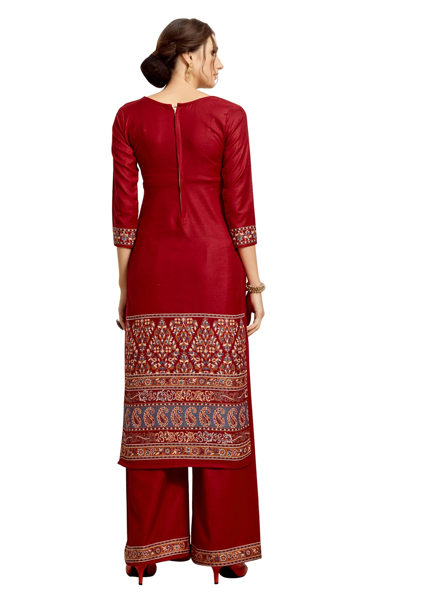 ACRO WOOL MAROON DRESS MATERIAL WITH STOLE