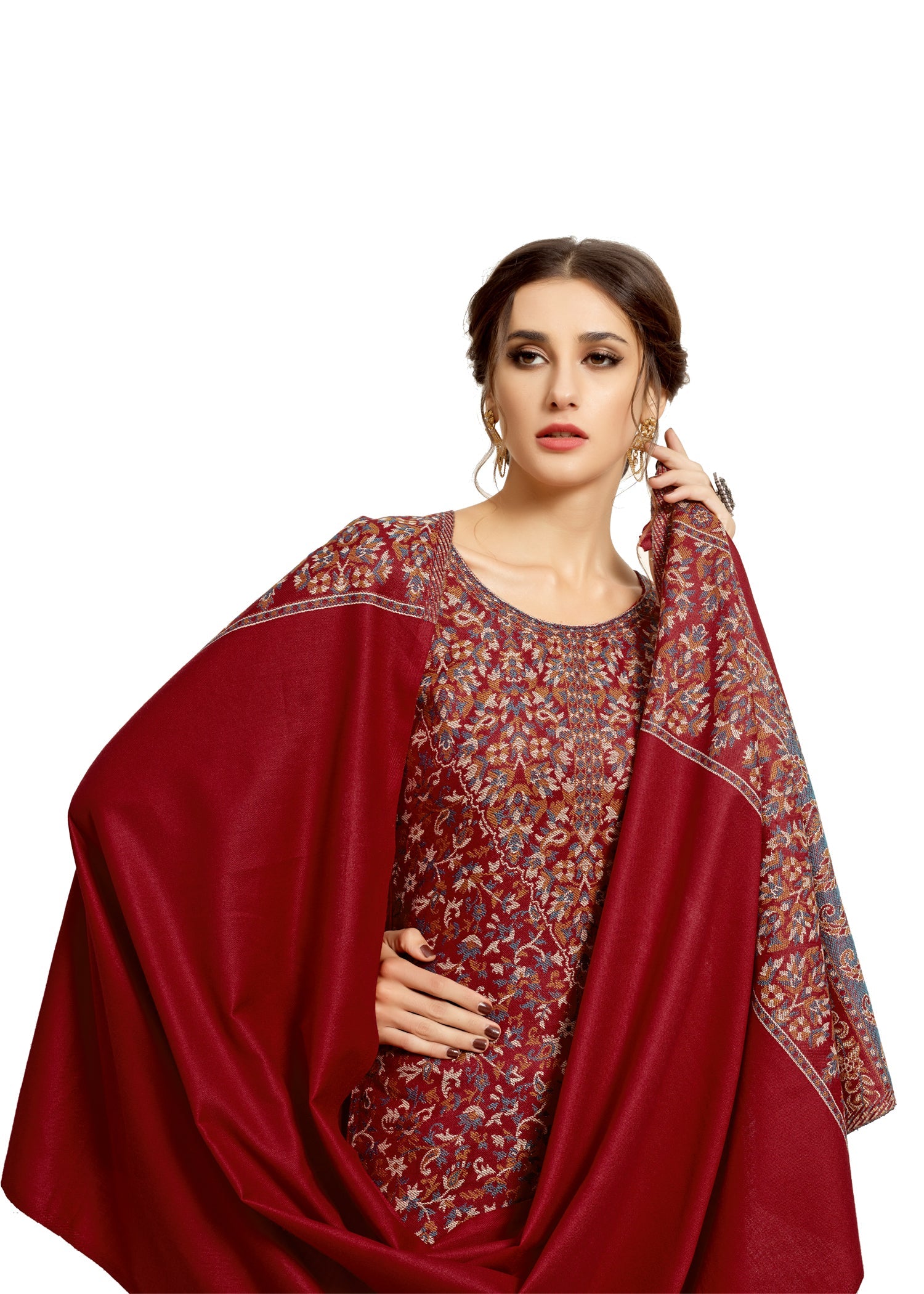 ACRO WOOL MAROON DRESS MATERIAL WITH STOLE