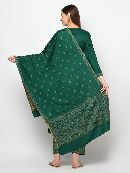 Acro Wool Bottle Green Dress Material with Stole