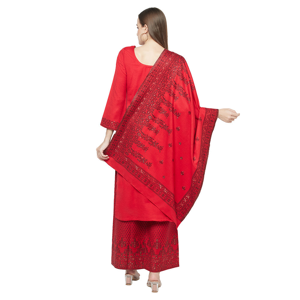 Acro Wool Red Dress Material with Stole