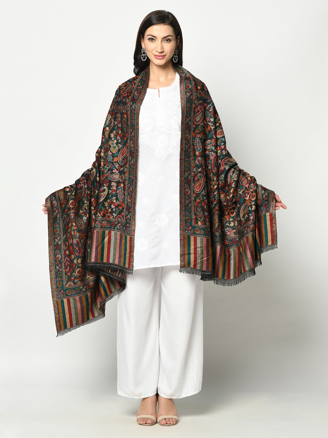 Safaa Viscose Acrylic Fabric Women's Black Multi Shawl