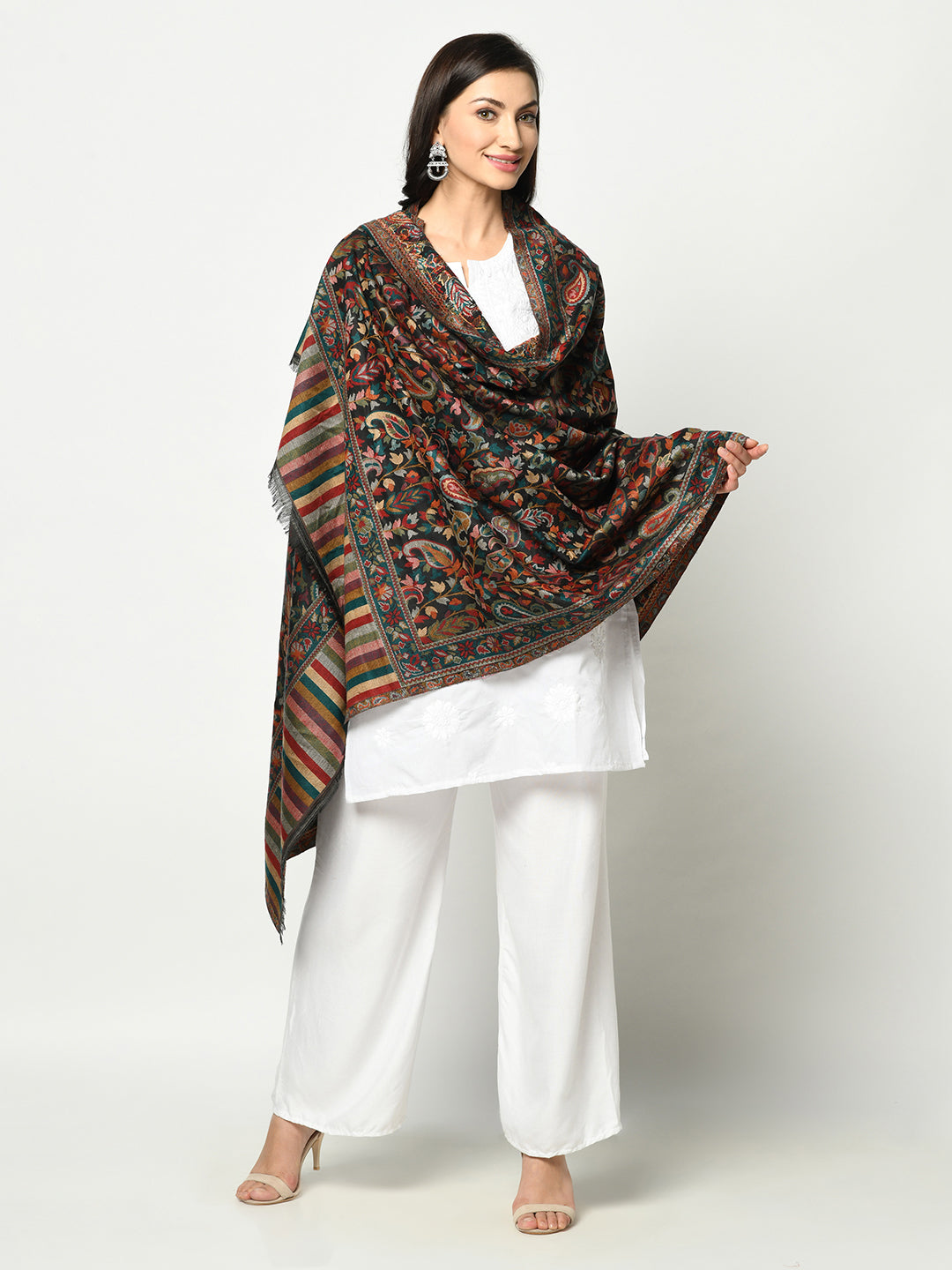 Safaa Viscose Acrylic Fabric Women's Black Multi Shawl