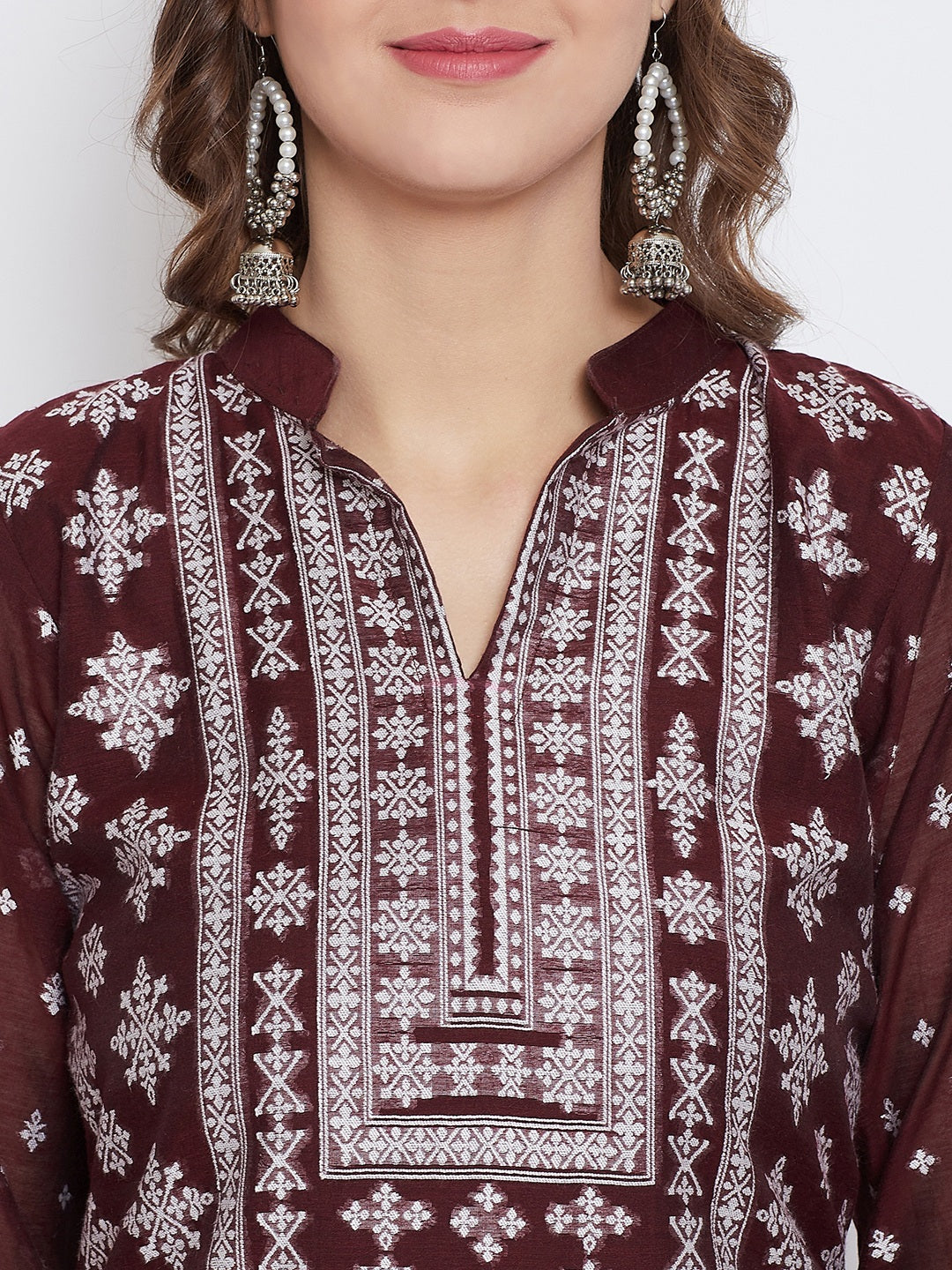Chikankari Woven Mar Maroon Dress Material