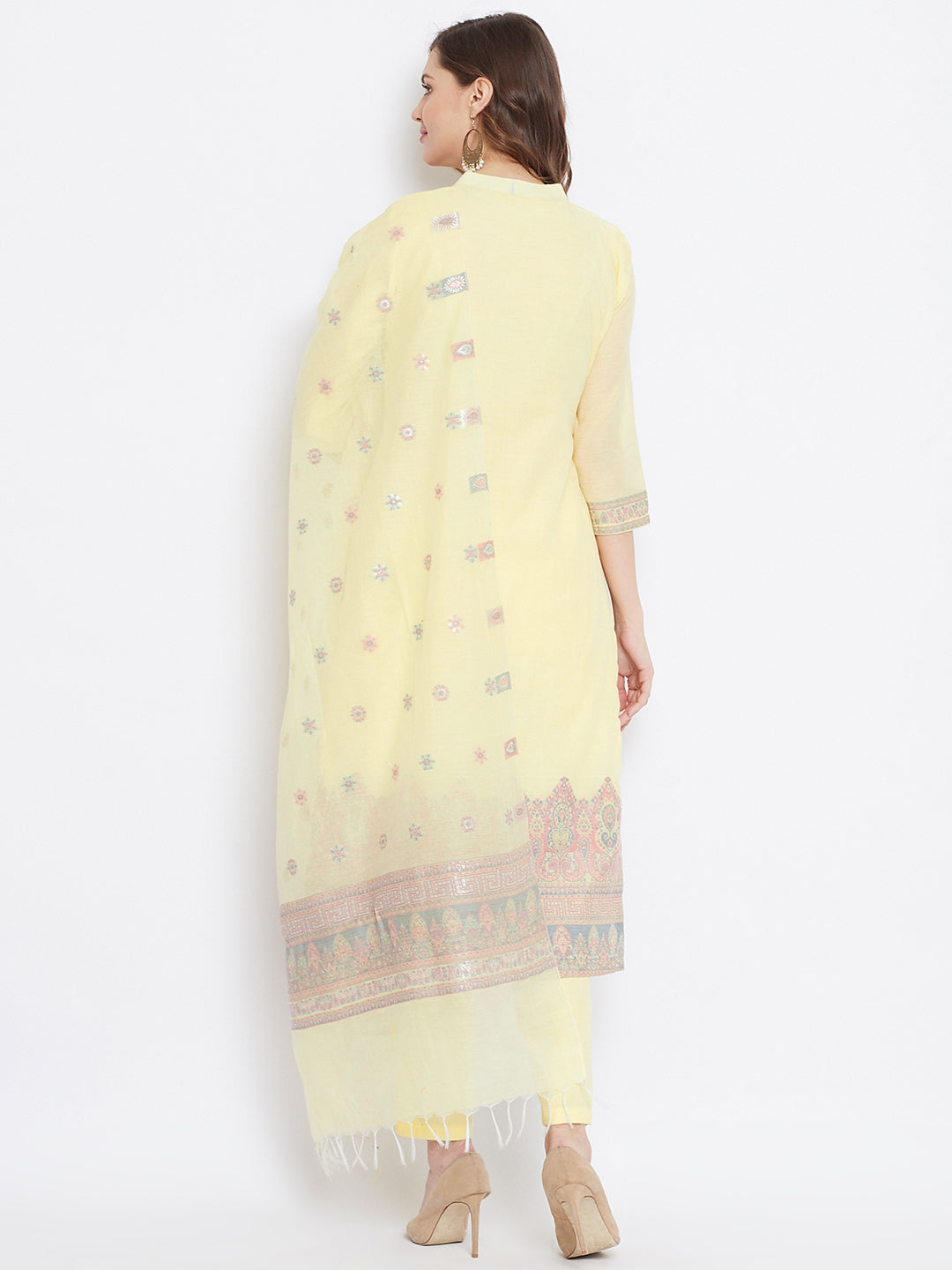 ORGANIC COTTON WOVEN LEMON DRESS MATERIAL WITH DUPATTA
