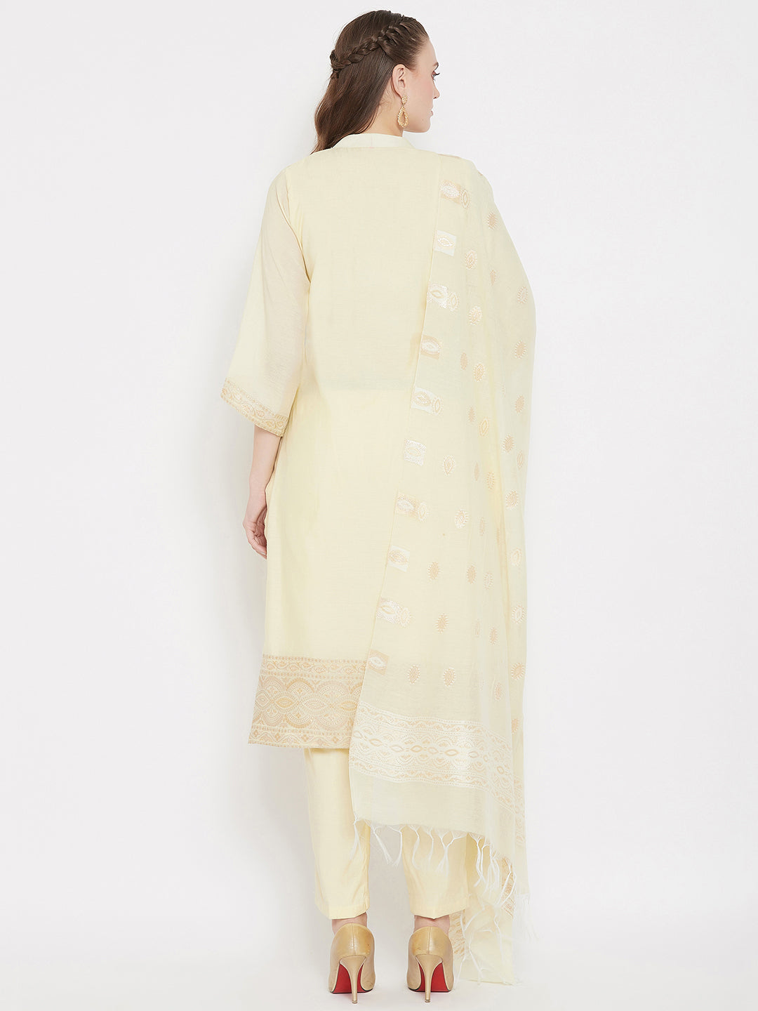 ORGANIC COTTON WOVEN LEMON DRESS MATERIAL WITH DUPATTA