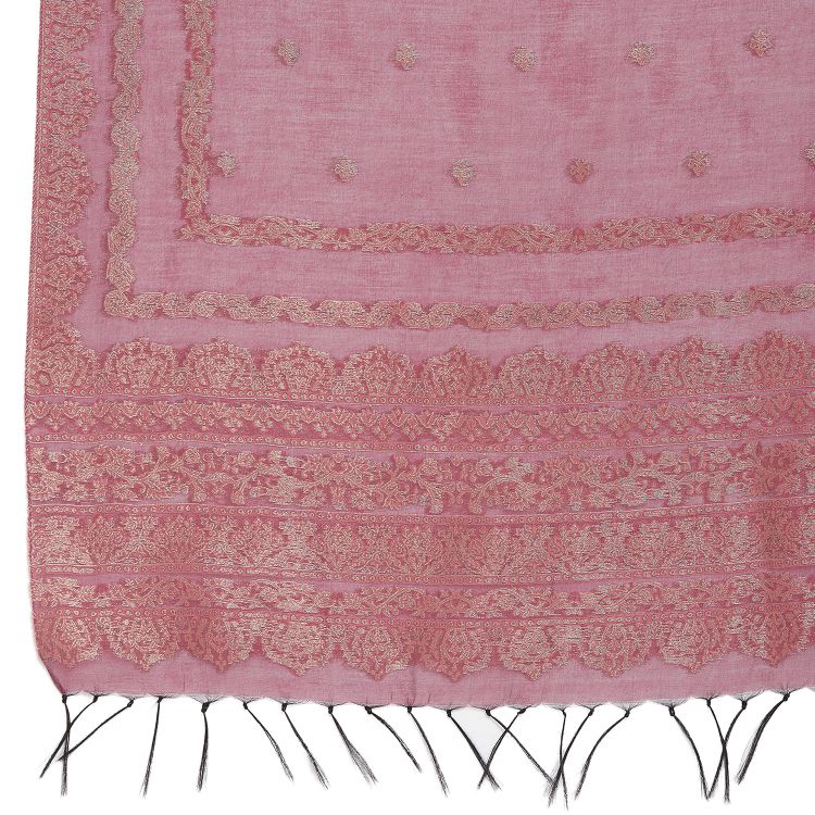Cotton Silk Zari Woven Wine Dress Material with Dupatta