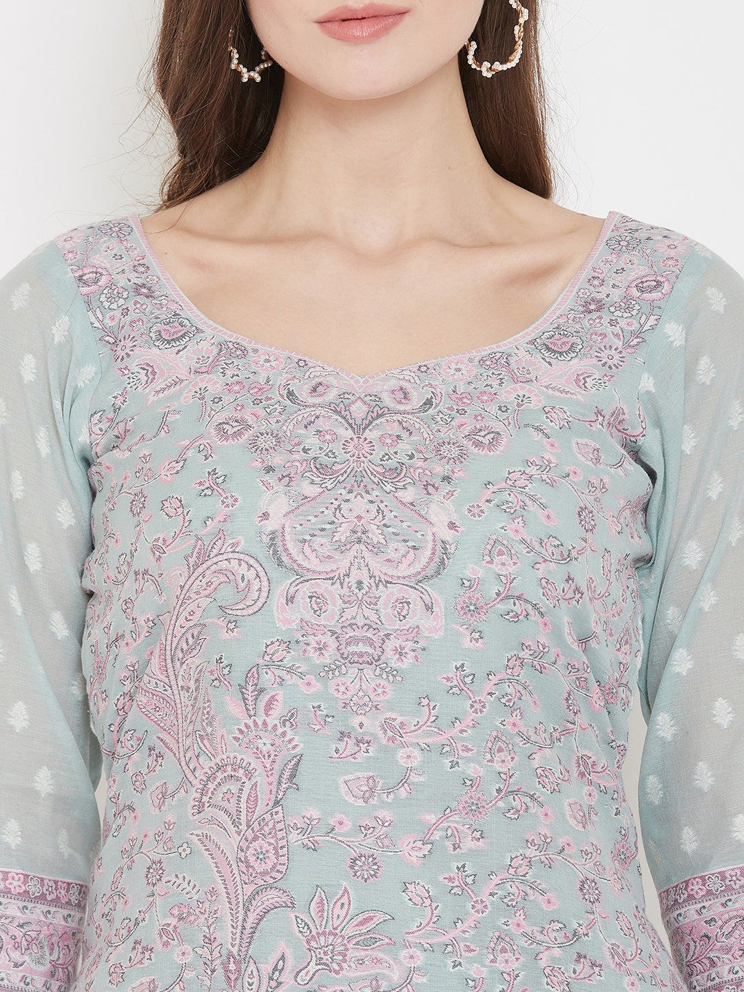 ORGANIC COTTON WOVEN SEA GREEN DRESS MATERIAL WITH DUPATTA